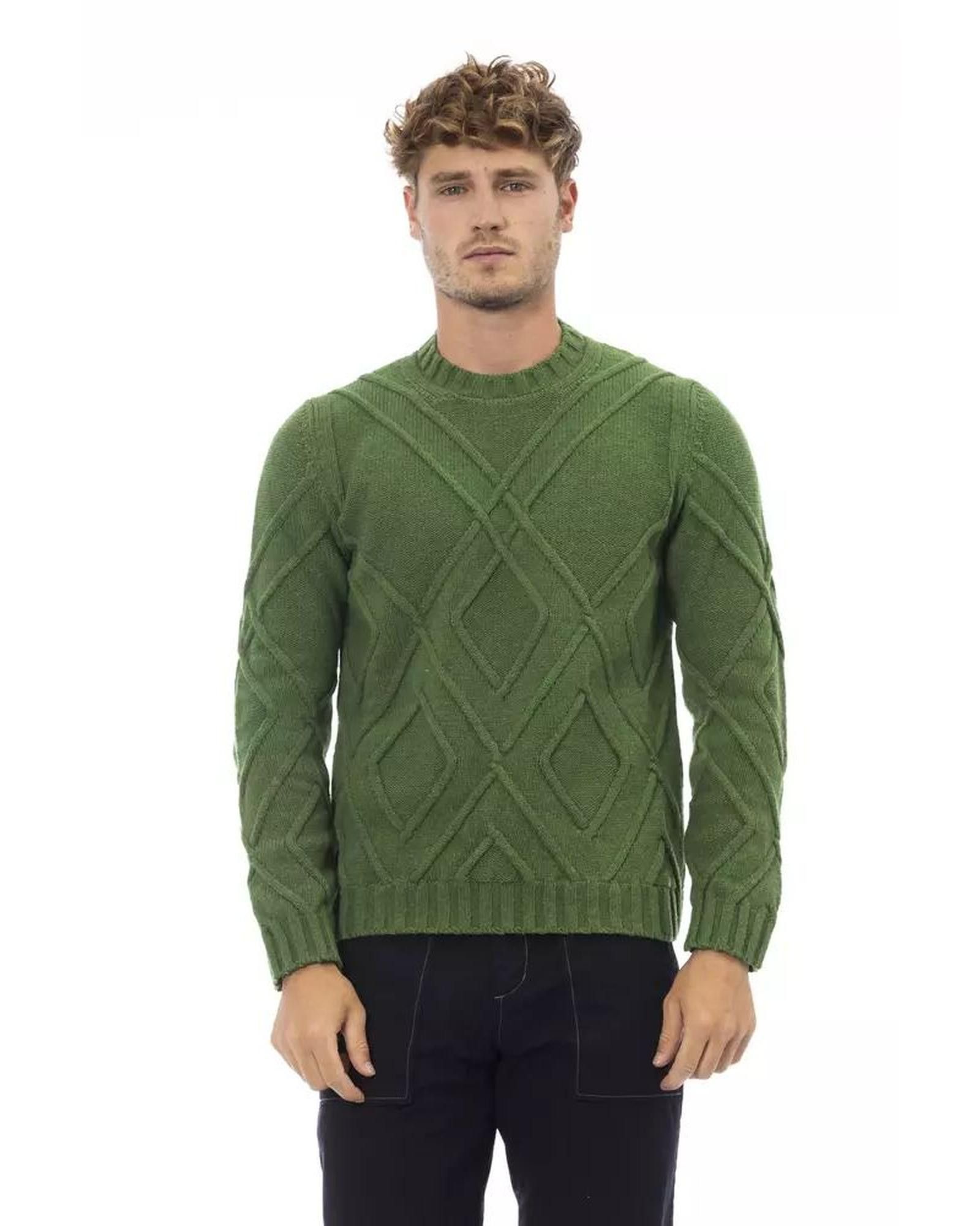 Image of Alpha Studio Merino Wool Crewneck Sweater in Green, Men's (Size XL)