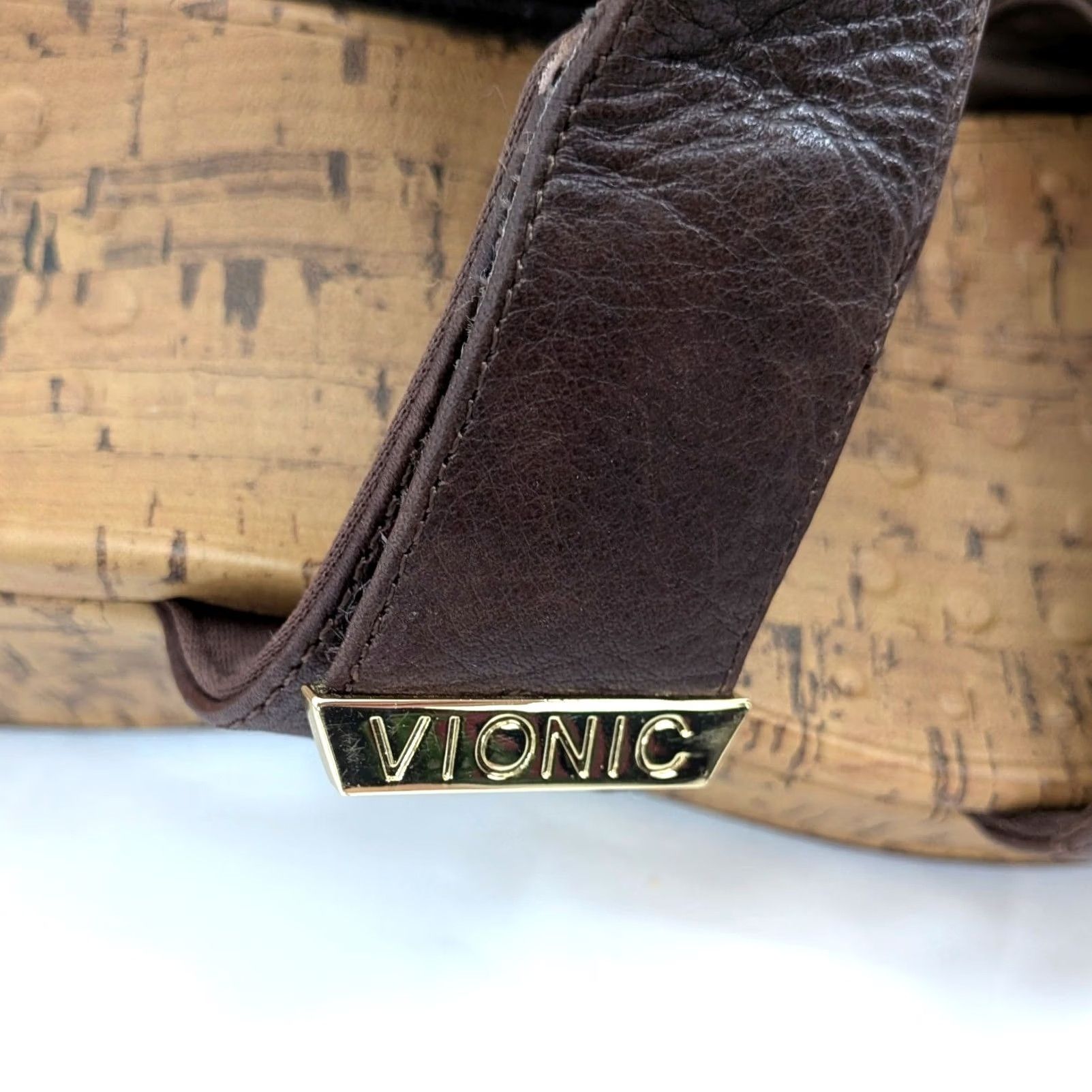Vionic Vionic Pepper Brown Leather Cork Wedge Slide Sandals - Women 9 Size US 9 / IT 39 - 4 Thumbnail