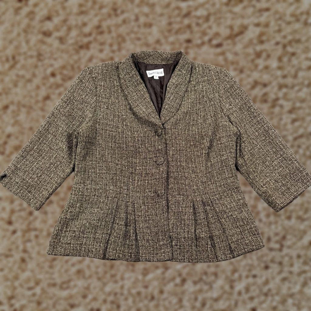 Vintage Danny & Nicole Tweed Blazer Jacket Women's Size 18 Brown Lined Career Fit Pleats Size XXL / US 16-18 / IT 52-54 - 1 Thumbnail