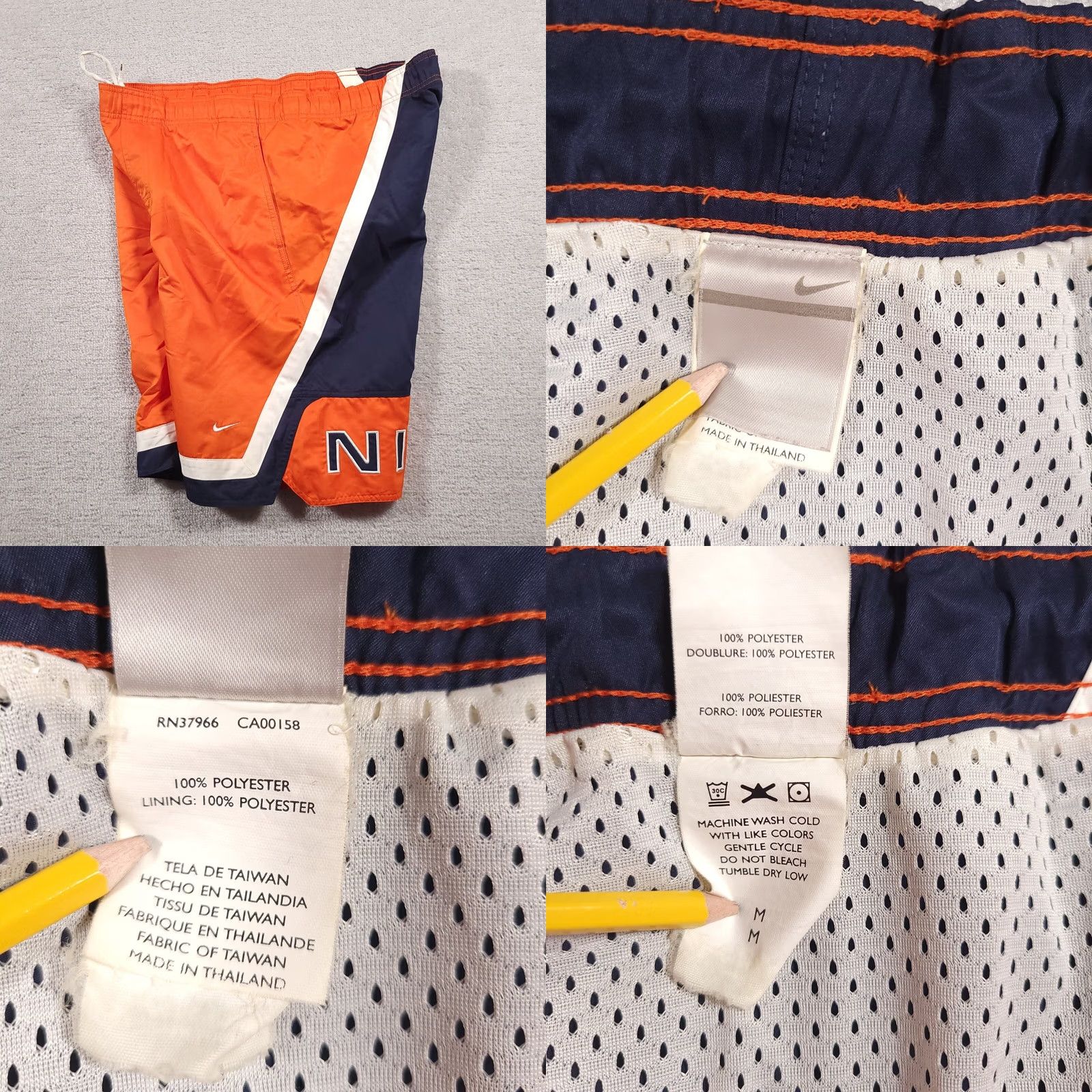 Nike VINTAGE Nike Y2K Lined Swim Trunks Mens M Orange Blue Spellout Swoosh Gray Tag Bottom Size US 31 - 10 Thumbnail