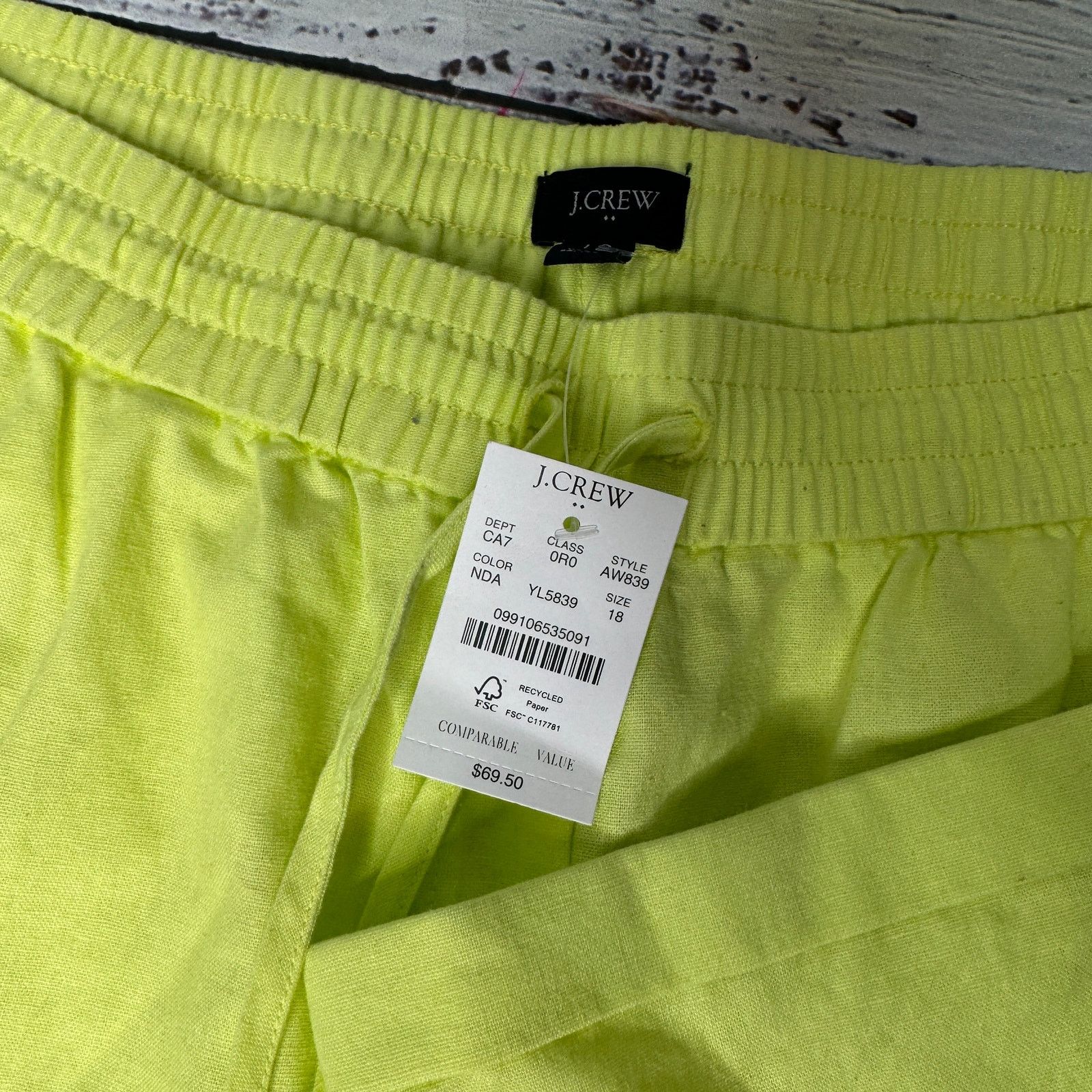 J.Crew J.Crew 18 Linen Cotton Pull-On Pants Neon Yellow Waist NWT Size 40" / US 18 - 8 Thumbnail