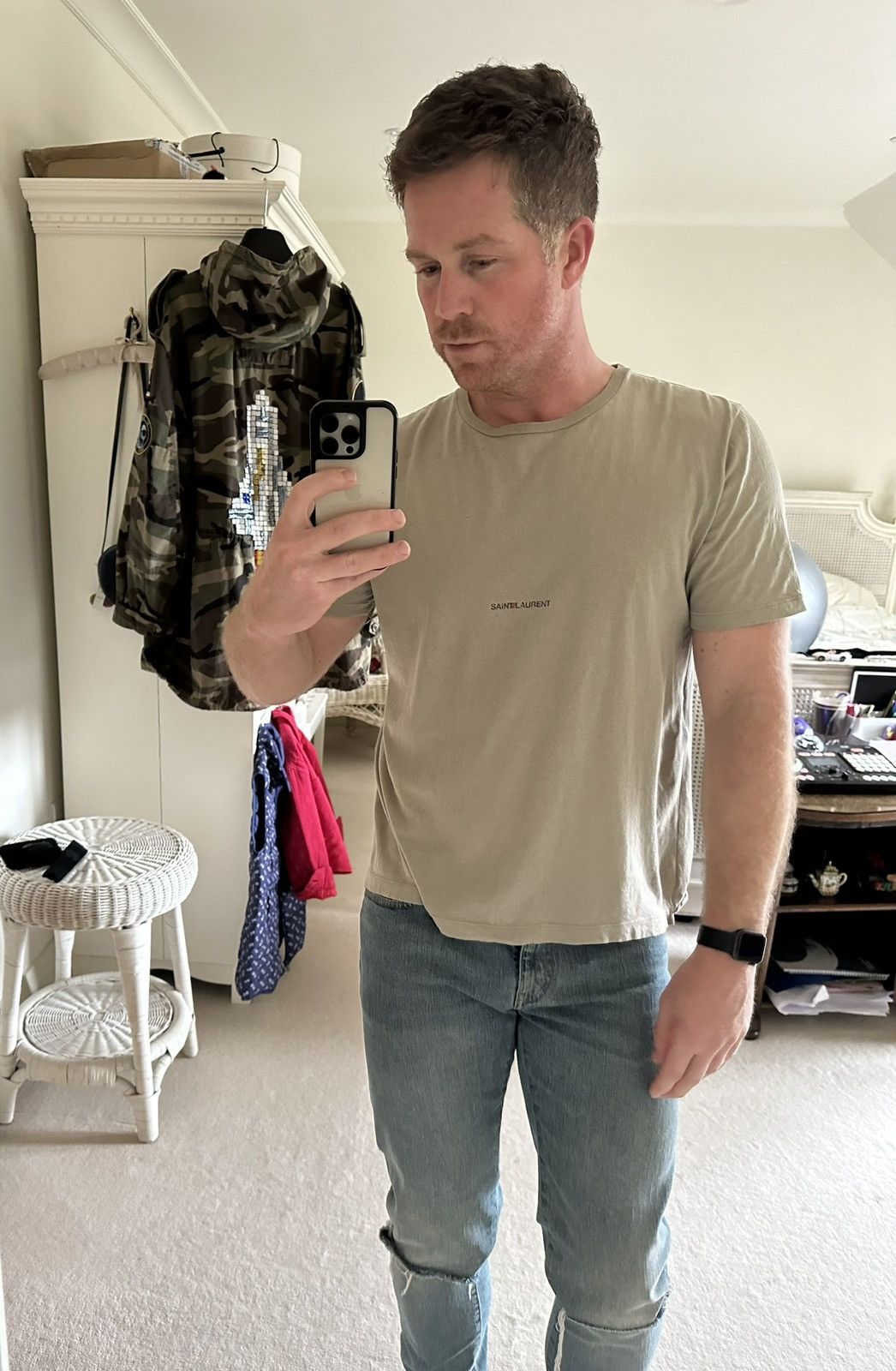 Saint Laurent Paris $550 Saint Laurent Rive Gauche logo t shirt olive khaki M Size US M / EU 48-50 / 2 - 2 Thumbnail
