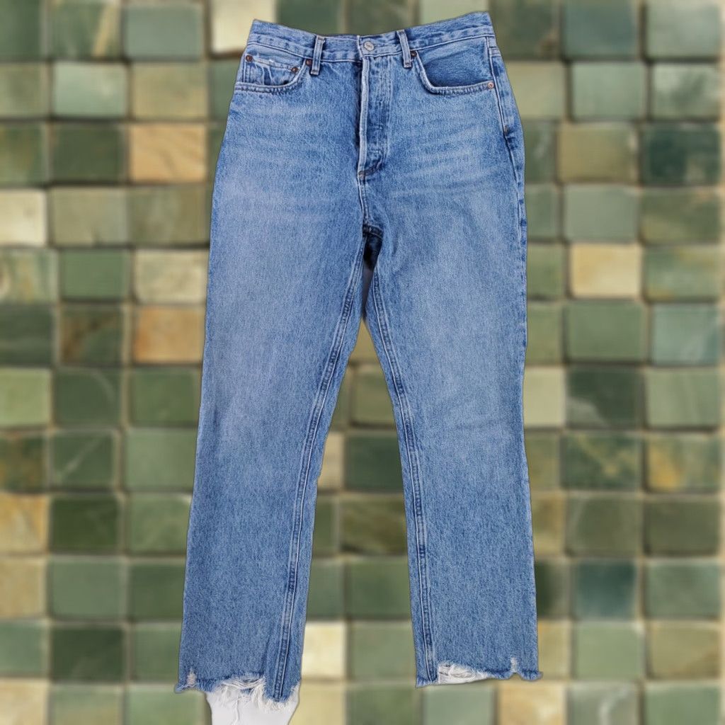 Agolde VINTAGE? Agolde Riley Jeans Distressed Womens 28 Blue Straight 28 x 26.5 Actual Womens Jeans Size 28" / US 6 / IT 42 - 1 Thumbnail