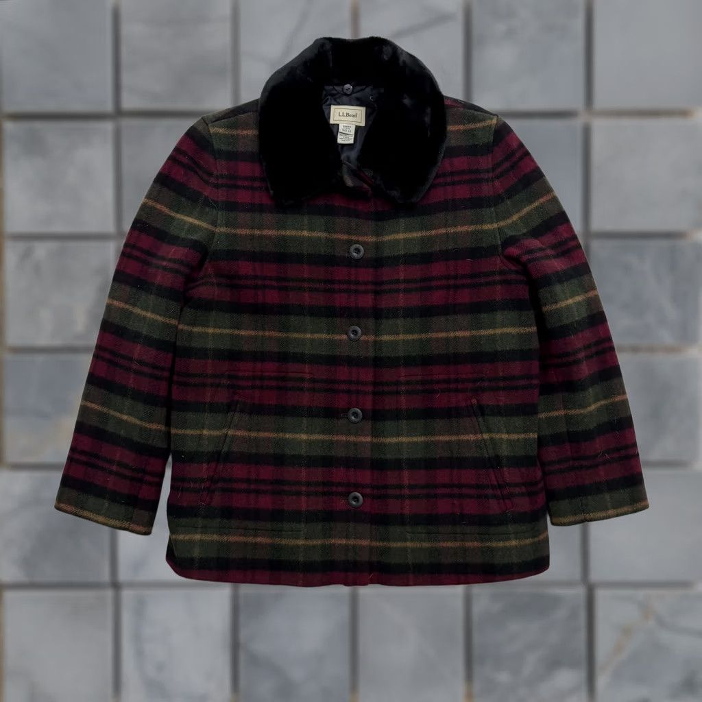 Vintage VINTAGE LL Bean Coat Jacket Womens Large Petite Plaid Faux Fur Collar Quilted Lined Size L / US 10 / IT 46 - 1 Thumbnail