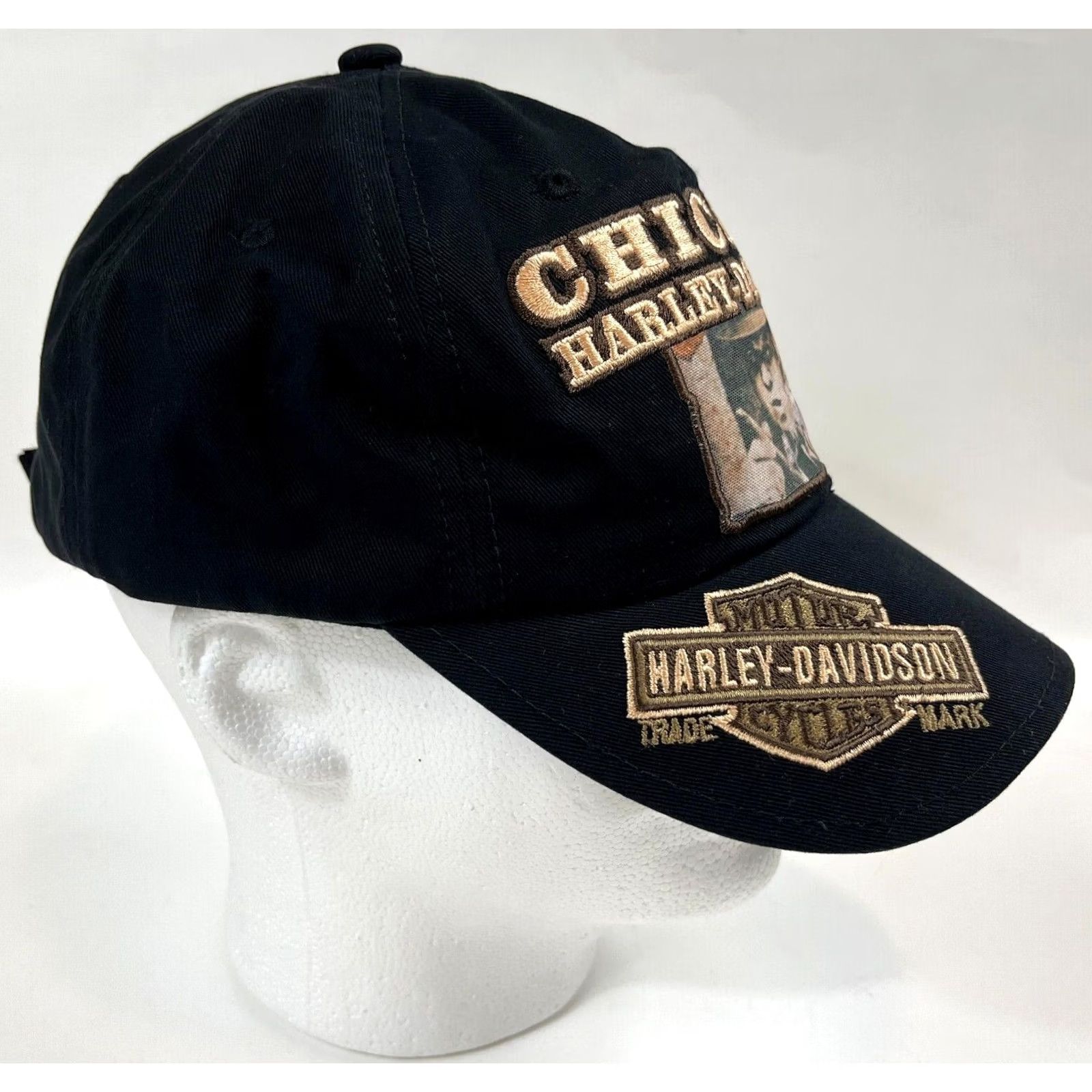 Harley Davidson Harley-Davidson Chicago Adjustable Strapback Cap Hat Embroidered Black Men One Size Cap/Hat USA Biker Motorcycle Vintage Size ONE SIZE - 3 Thumbnail