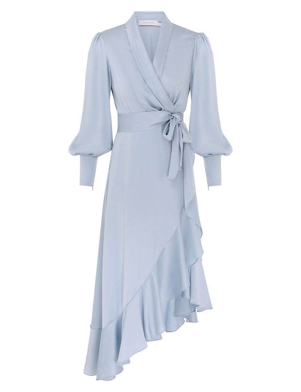 oc11z0825 Silk Wrap Midi Dress in Pale Blue