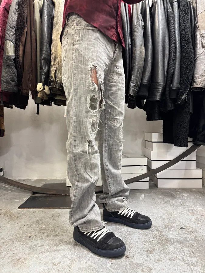 Roberto Cavalli × Vintage 2000s Cavalli Destroyed Grey Denim Jeans Size US 32 / EU 48 - 4 Thumbnail