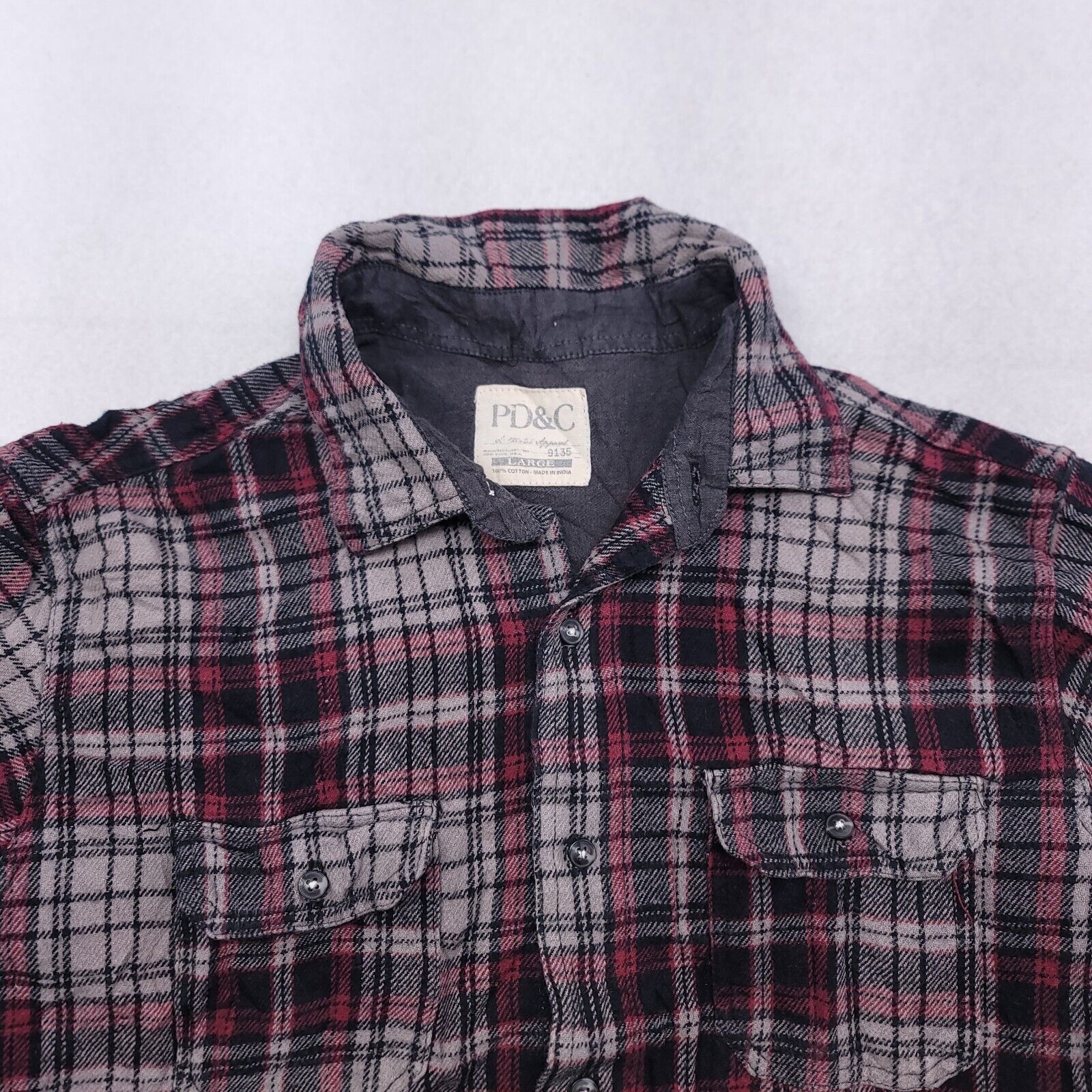 PD&C PD & C Tartan Flannel Shirt Adult Men Size Large L Black Red Size US L / EU 52-54 / 3 - 1 Thumbnail