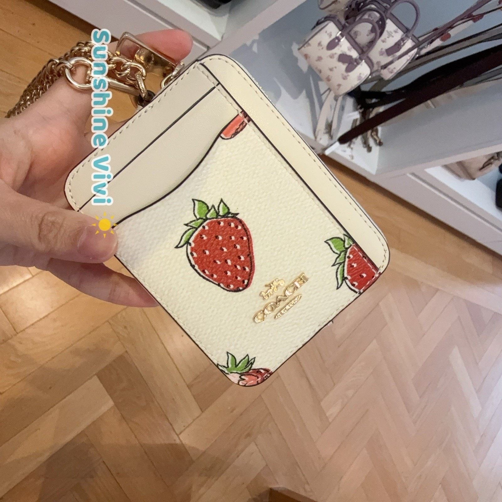 Coach NWT Coach Zip Card Case With Strawberry Chalk Multi Car32 Size ONE SIZE - 1 Thumbnail