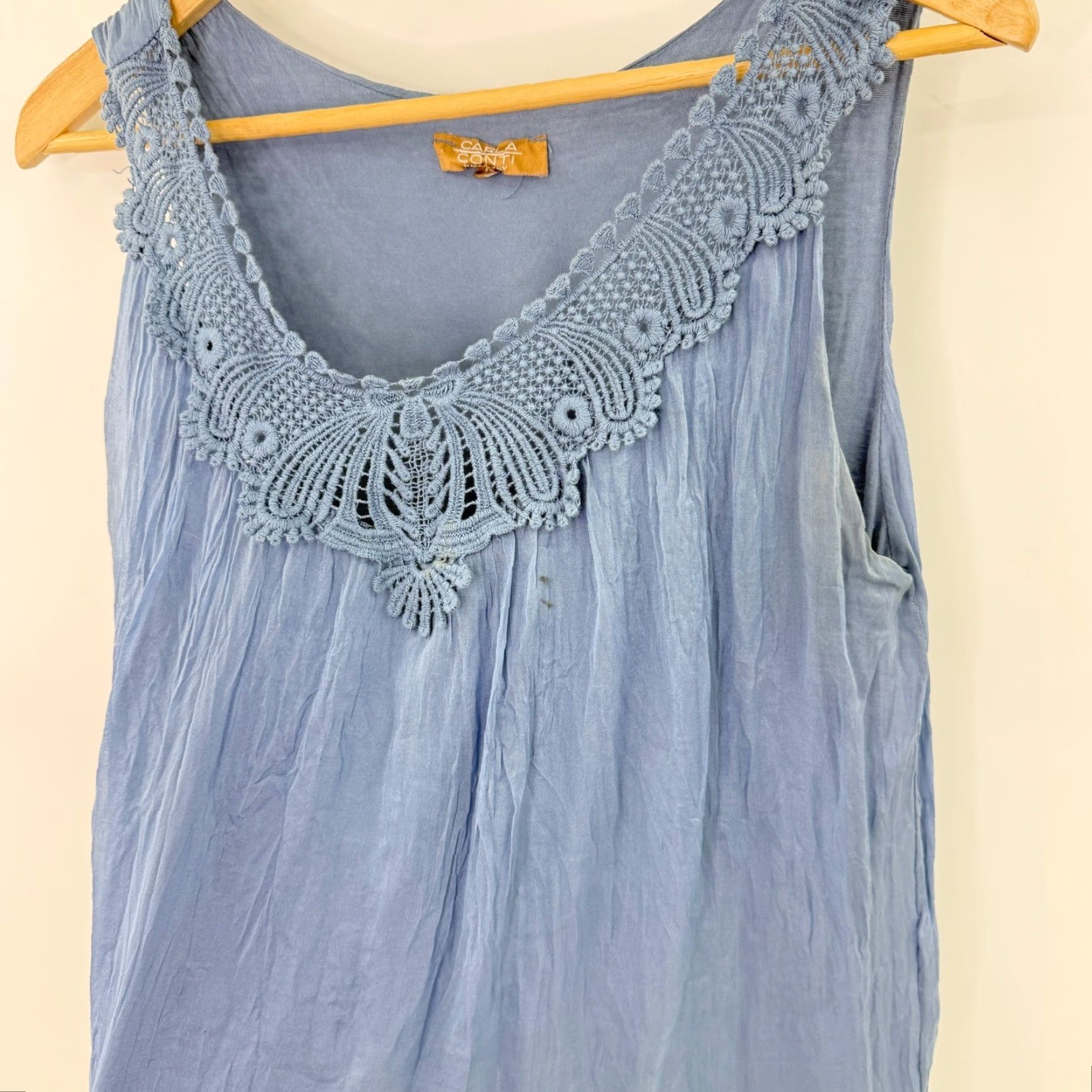 Vintage CARLA CONTI Blue Crochet Neck Sleeveless Tank Top Women's M Tank Tunic Sleeveless Casual Sleeve Scoop Neck Relaxed Fit Size M / US 6-8 / IT 42-44 - 4 Thumbnail