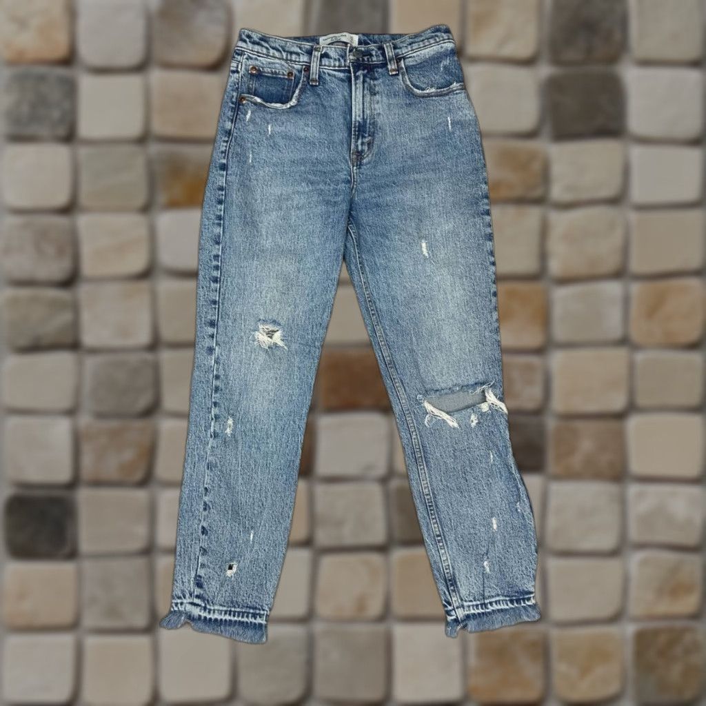 Abercrombie & Fitch Abercrombie & Fitch The Mom Jeans Womens 27 Blue Denim Distressed 5-Pocket High Rise Regular Fit Adult Size 27" / US 4 / IT 40 - 1 Thumbnail