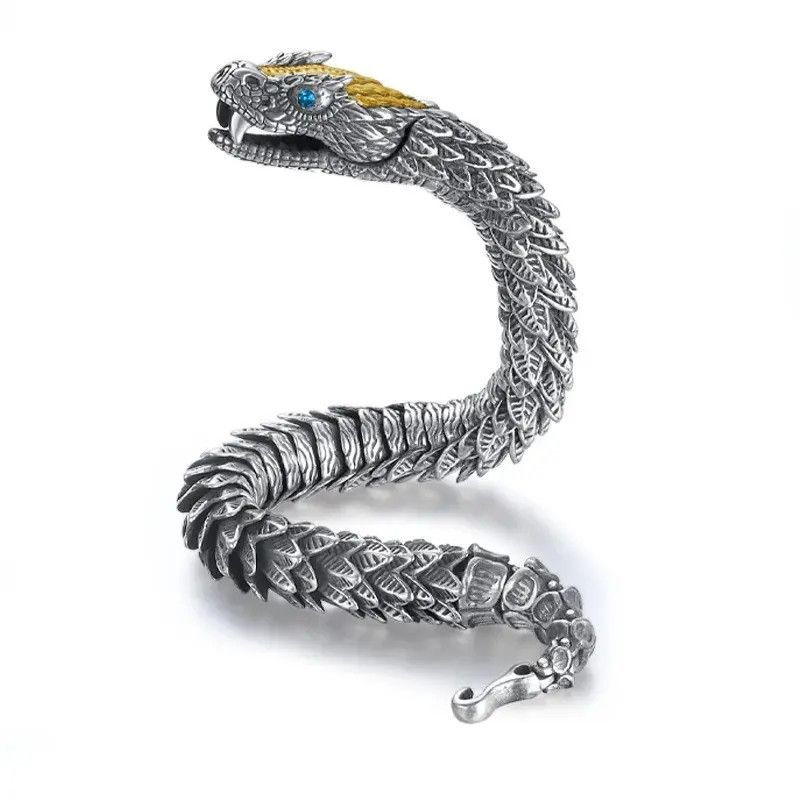 Japanese Brand 24cm Length Retro 3D Medusa Rattlesnake Scale Bracelet Size ONE SIZE - 3 Thumbnail