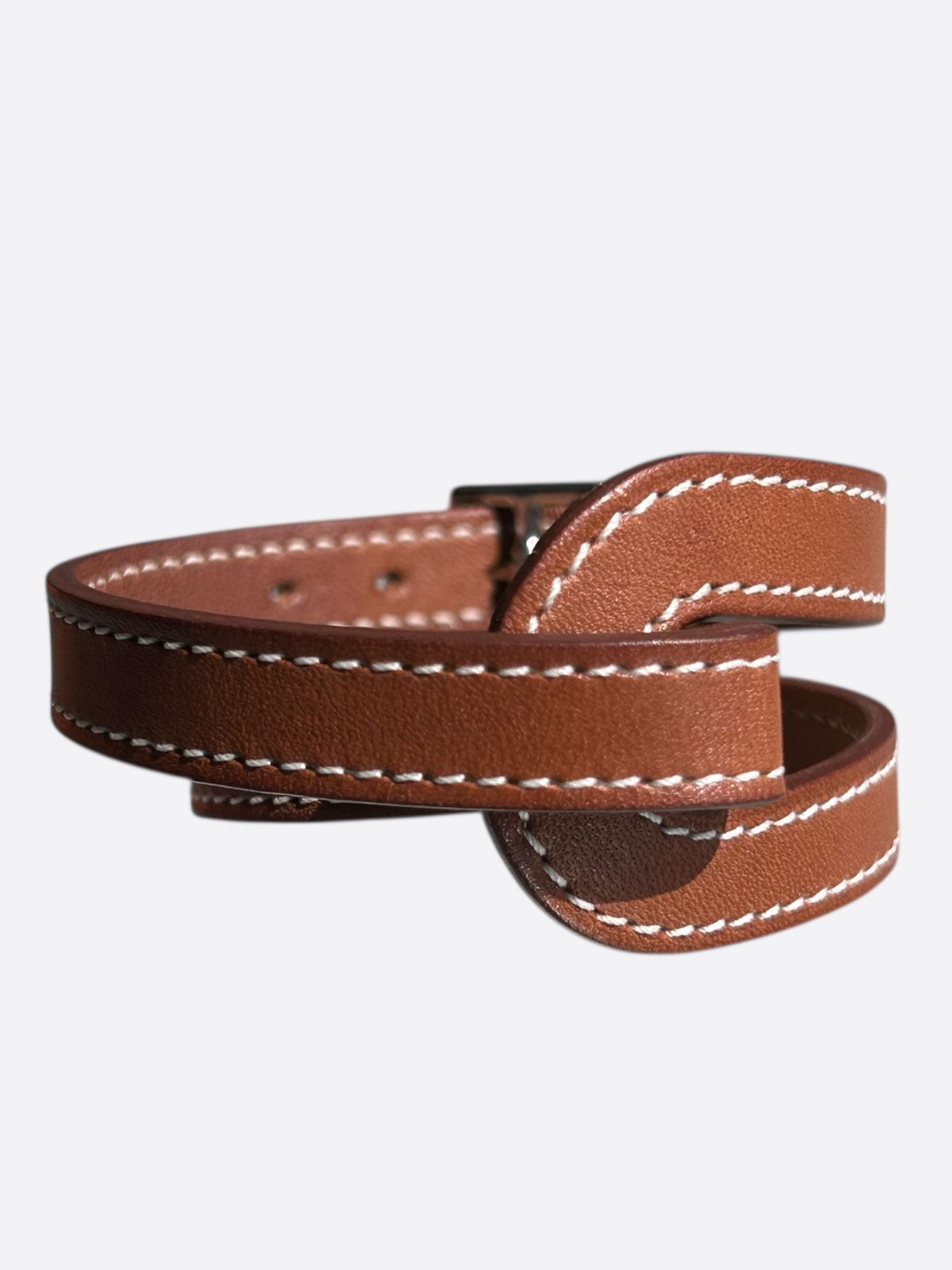 Hermes BrownSwift Palladium Hardware Jumbo Jet Double Tour Bracelet Size ONE SIZE - 2 Thumbnail