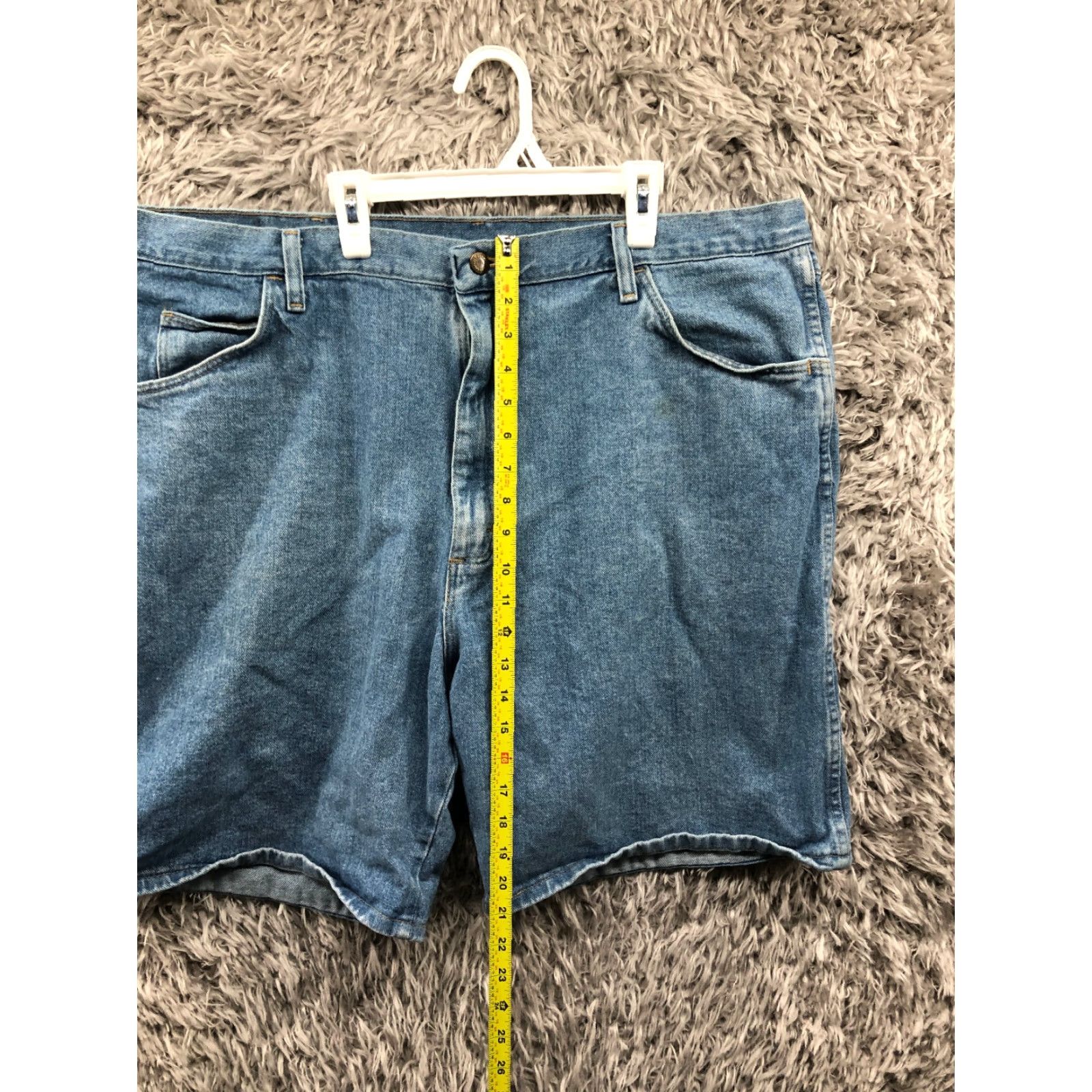 Wrangler Wrangler Mens Shorts 42 Mid Rise Medium Wash Blue Denim Bermuda Shorts - 5-Pocket, Belt Loops, Flat Front, Regular Fit Mens Size US 42 / EU 58 - 3 Thumbnail