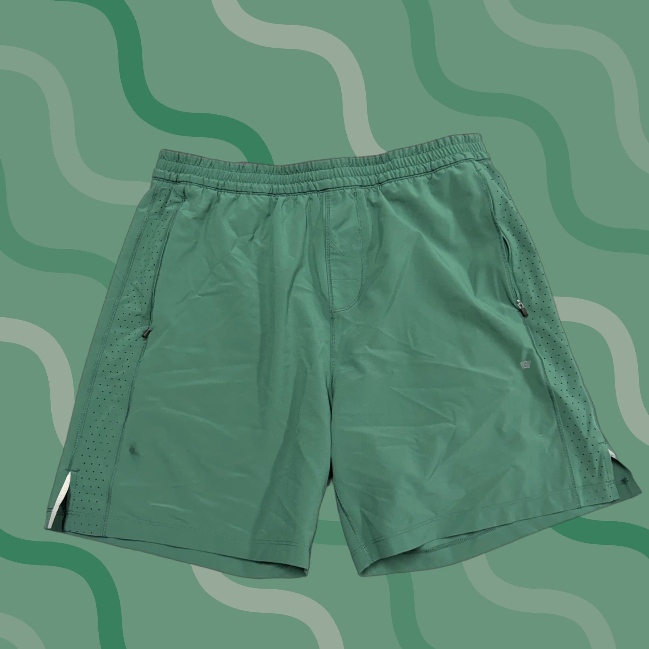 Vintage Mack Weldon Shorts Mens Large Green Athletic Zip Pockets Quick Dry 7" Inseam Size US 33 - 1 Thumbnail