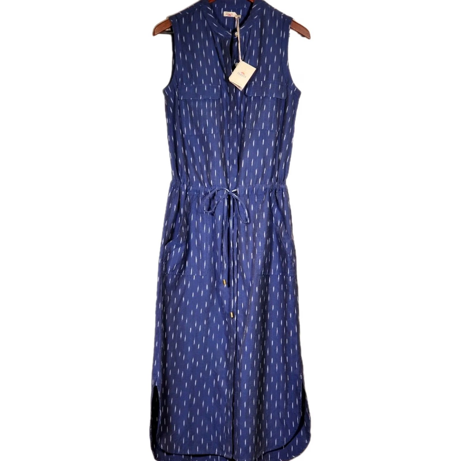 Faherty Faherty Saylor Dress Midi Midnight Ikat Drawstring Pockets Women's XS New Size XS / US 0-2 / IT 36-38 - 5 Thumbnail