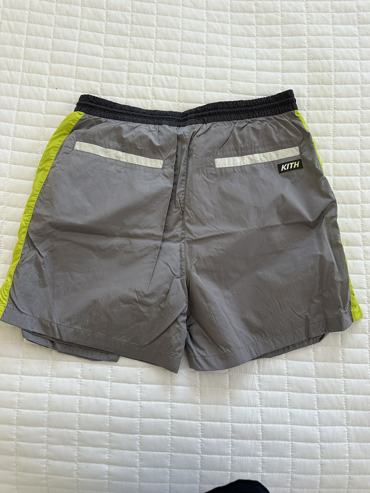 Kith Wrinkle Nylon Boreum Cargo Short Grey Silver Green Neon