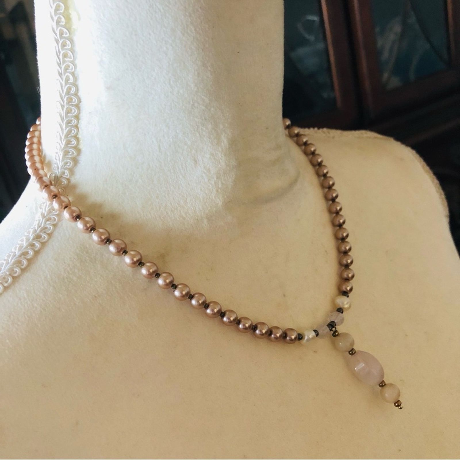 Handmade Handcrafted repurpose genuine quartz stone Pearl necklace Size ONE SIZE - 3 Thumbnail