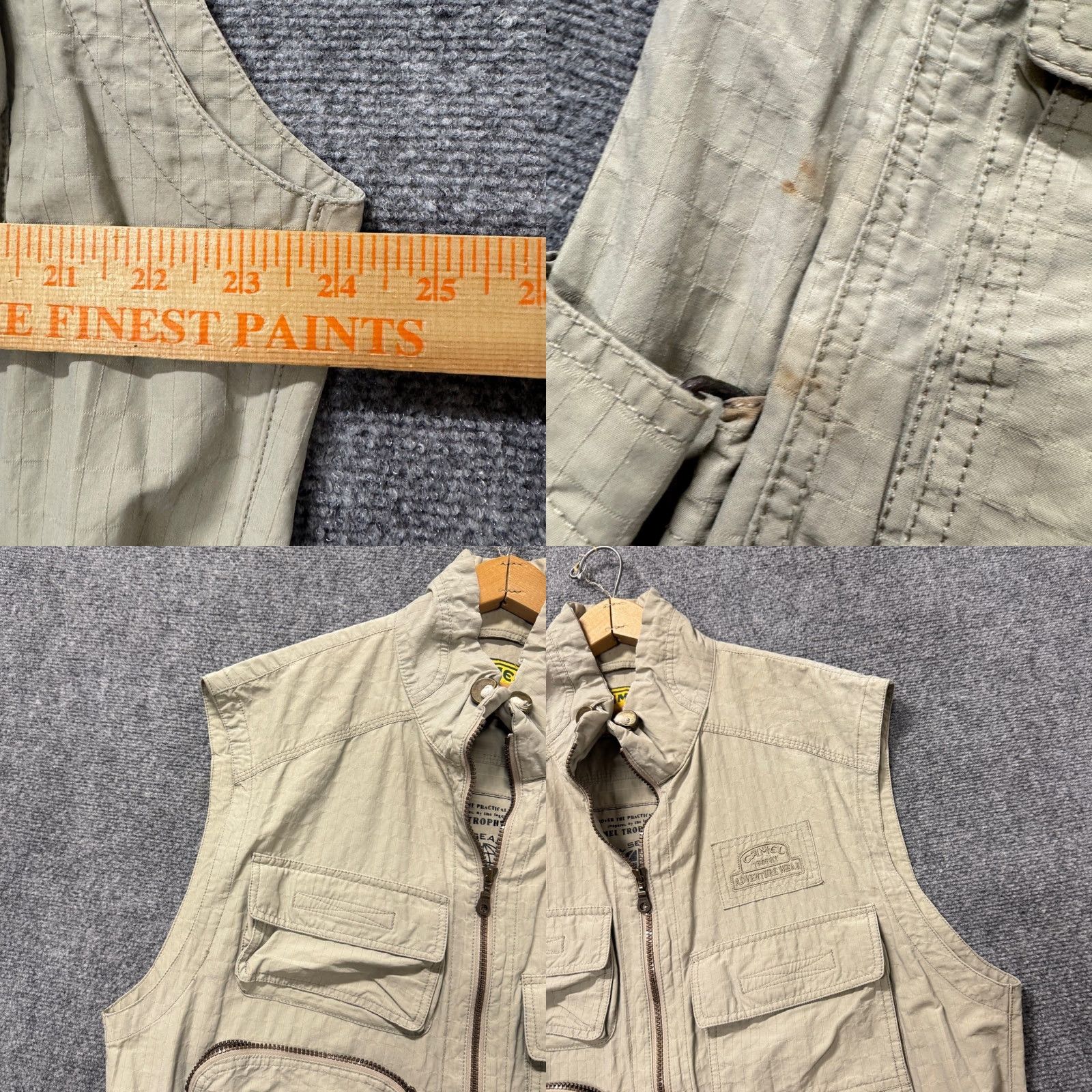 Camel Camel Trophy Vests Men XL Stained Outdoor Full Zip Fishing Multi-Pocket Vest Beige Cotton Blend Overcoat Men XL Size US XL / EU 56 / 4 - 8 Thumbnail