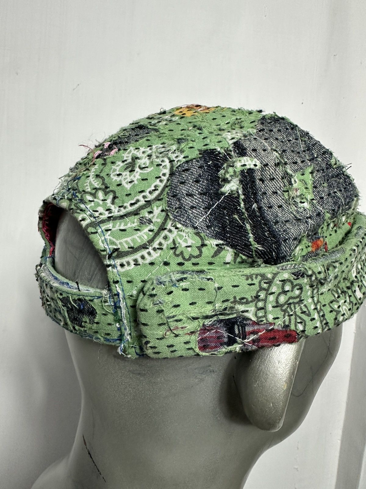 Handmade Custom Distressed Paisley Patchwork Boro Brimless Fisherman Size ONE SIZE - 3 Thumbnail