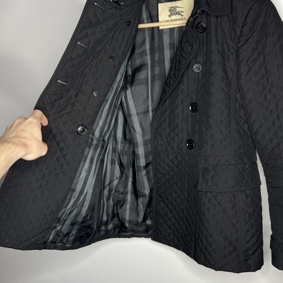 Burberry × Designer Burberry Classic Quilted Jacket Black Dark Nova Check Size S / US 4 / IT 40 - 2 Thumbnail