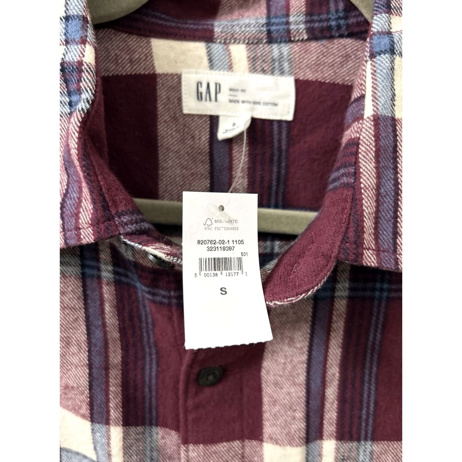 Gap VINTAGE Gap Flannel Shirt Mens Small Maroon Plaid Boxy Fit 100% Cotton Button Down NWT Size US S / EU 44-46 / 1 - 5 Thumbnail