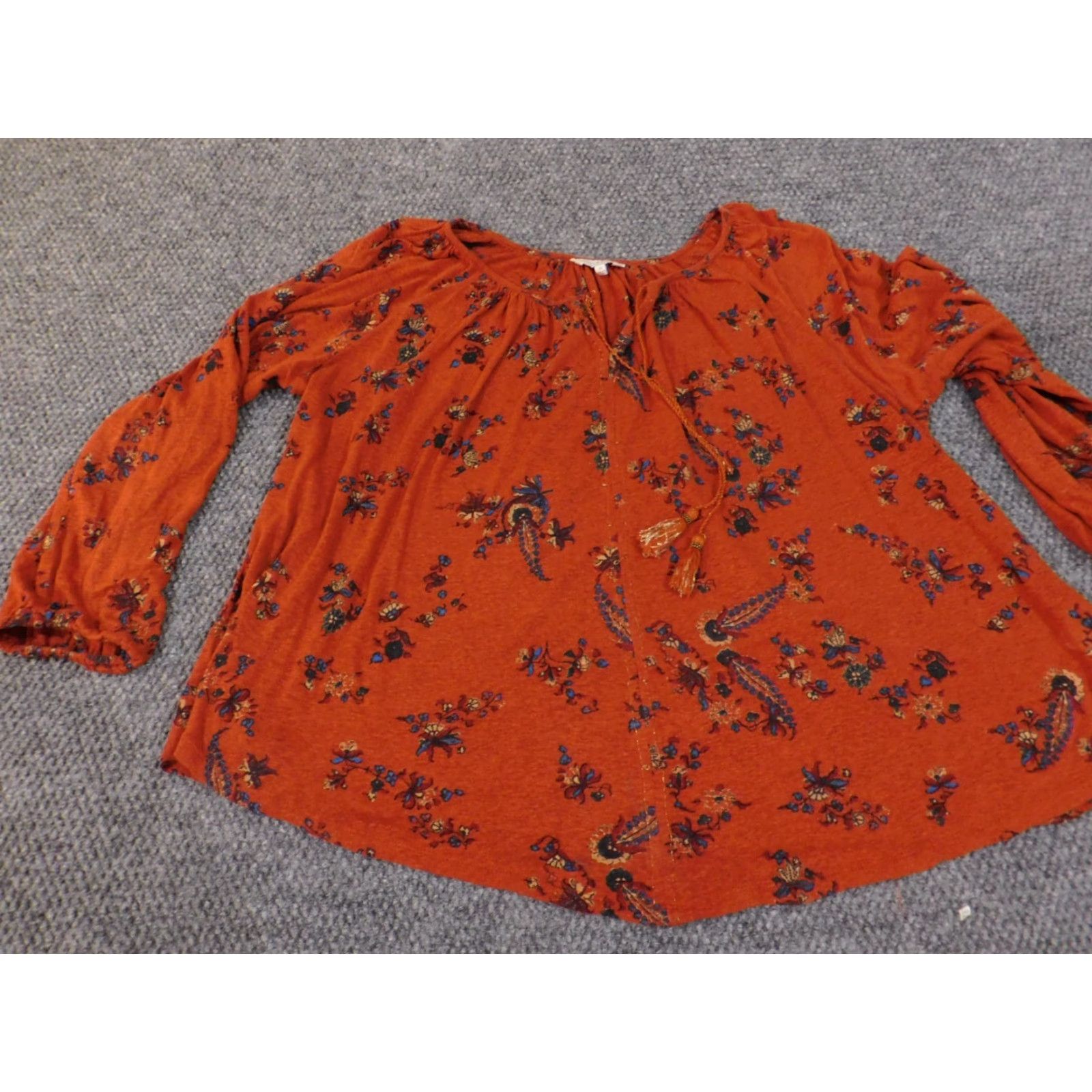 Lucky Brand Lucky Brand Blouse Shirt 2X Womens Orange Geometric Linen Modal V-Neck Pullover Long Sleeve Everyday Casual Plus Size Stretch Classic Modern Size XXL / US 16-18 / IT 52-54 - 3 Thumbnail