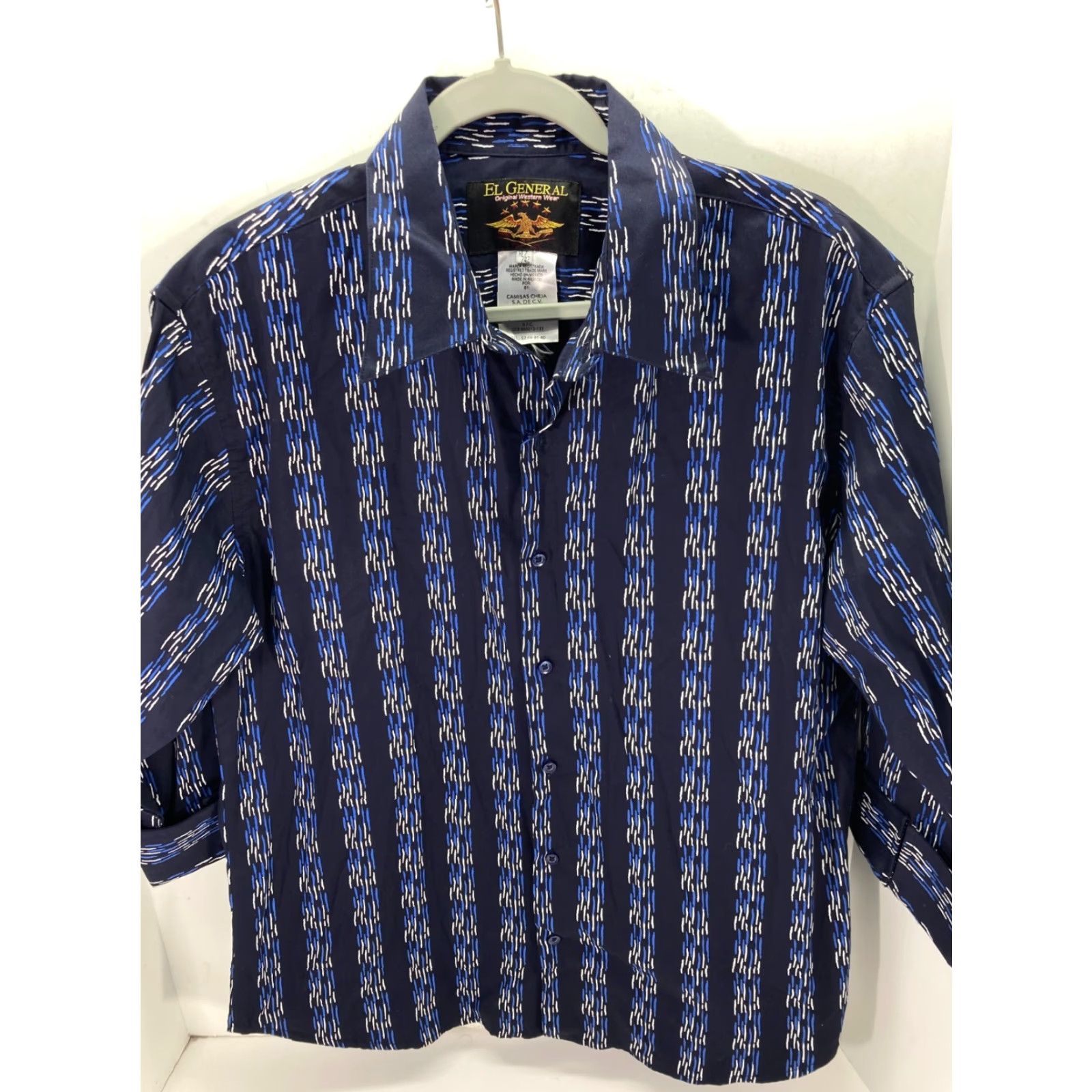 Vintage VINTAGE El General Western Button Up Shirt Mens XL Navy Linked Dash Stripe 3/4 Sleeve Size US XL / EU 56 / 4 - 4 Thumbnail