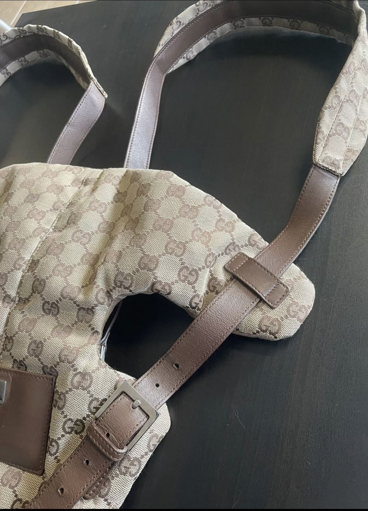 Gucci 100% Authentic GUCCI GG Monogram Baby Carrier Brown Leather Size ONE SIZE - 7 Thumbnail