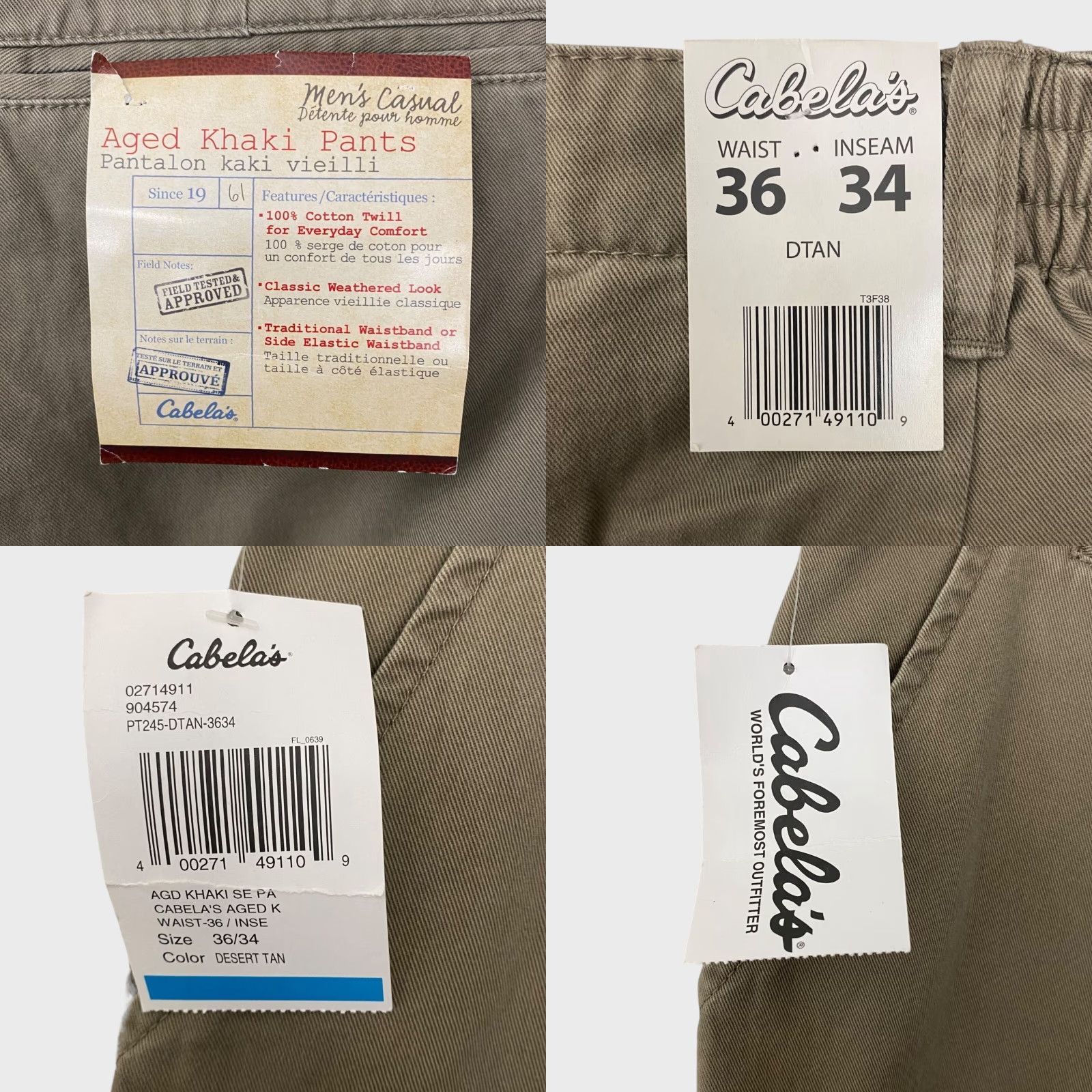 Vintage Cabela's Men’s Khaki Pants Relaxed Fit Cotton-Twill 36X34 Tan Casual Workwear City Nature Size US 36 / EU 52 - 8 Thumbnail