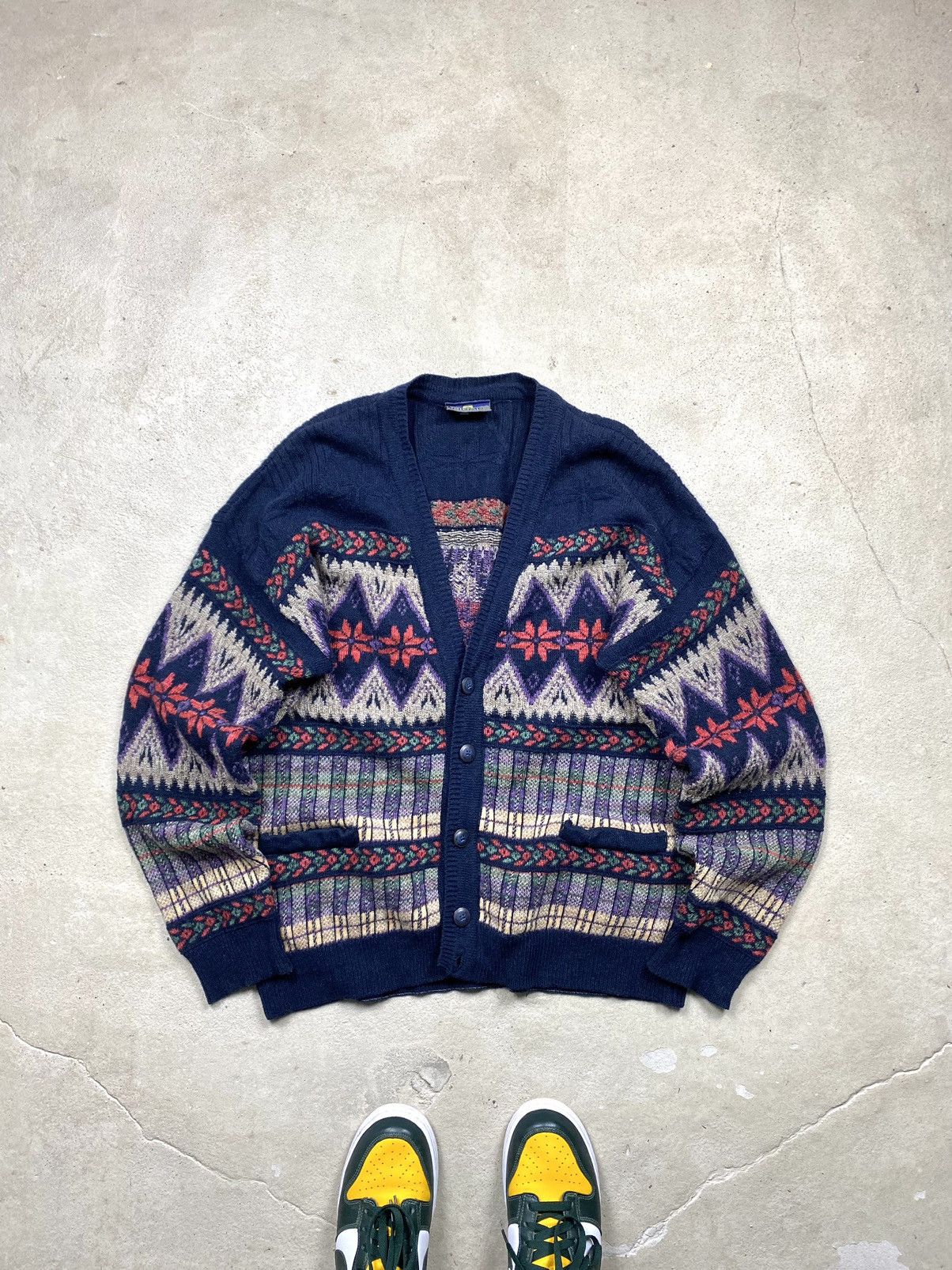 Coogi Rare! Vintage 90’s Knit Pattern Cardigan Sweater Coogi Style Size US L / EU 52-54 / 3 - 1 Thumbnail