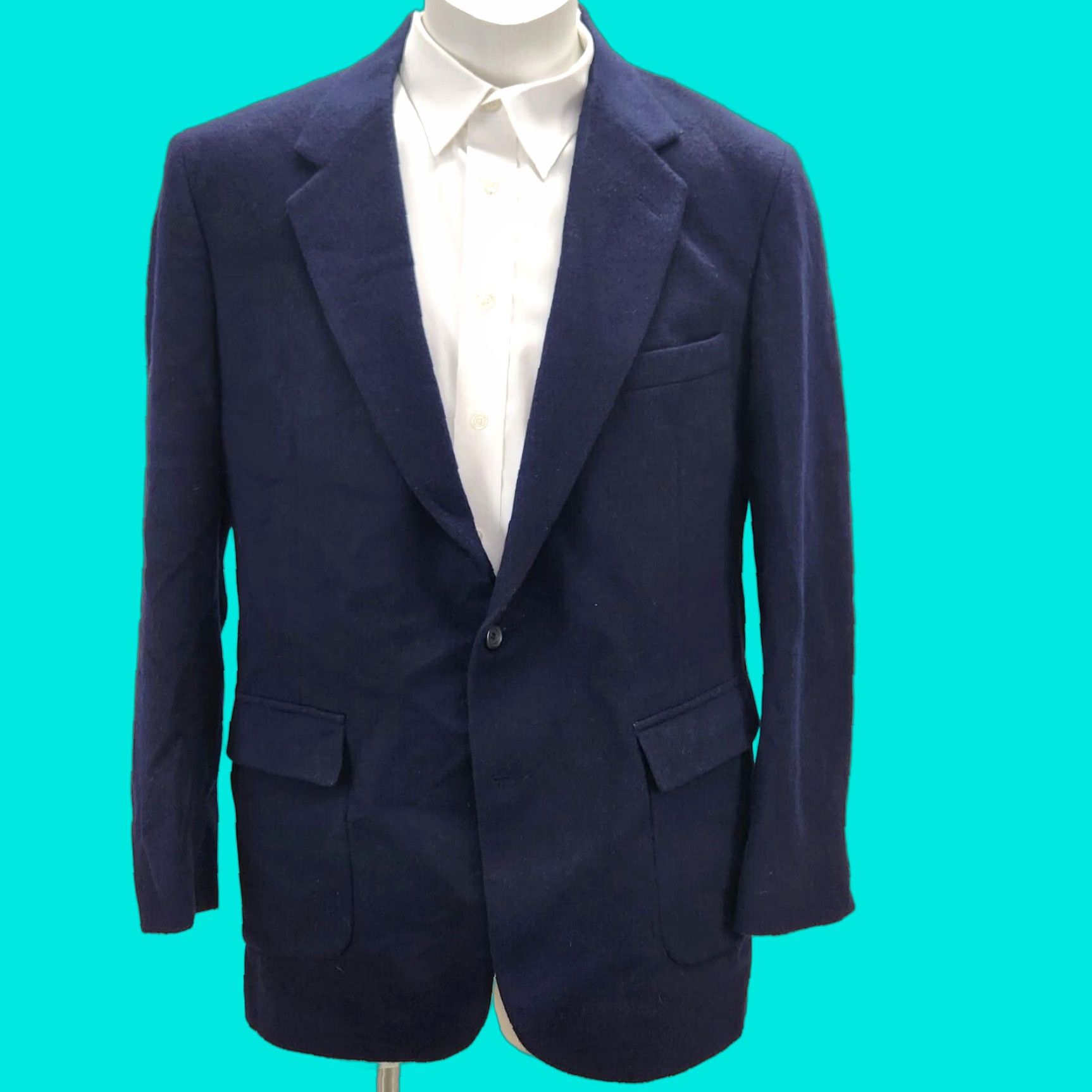 Vintage VINTAGE Nova Fides Blazer Jacket Men 46L Blue Cashmere Wool Lined Stylish 80s 90s City Designer Blazer Mens Size 46R - 1 Thumbnail