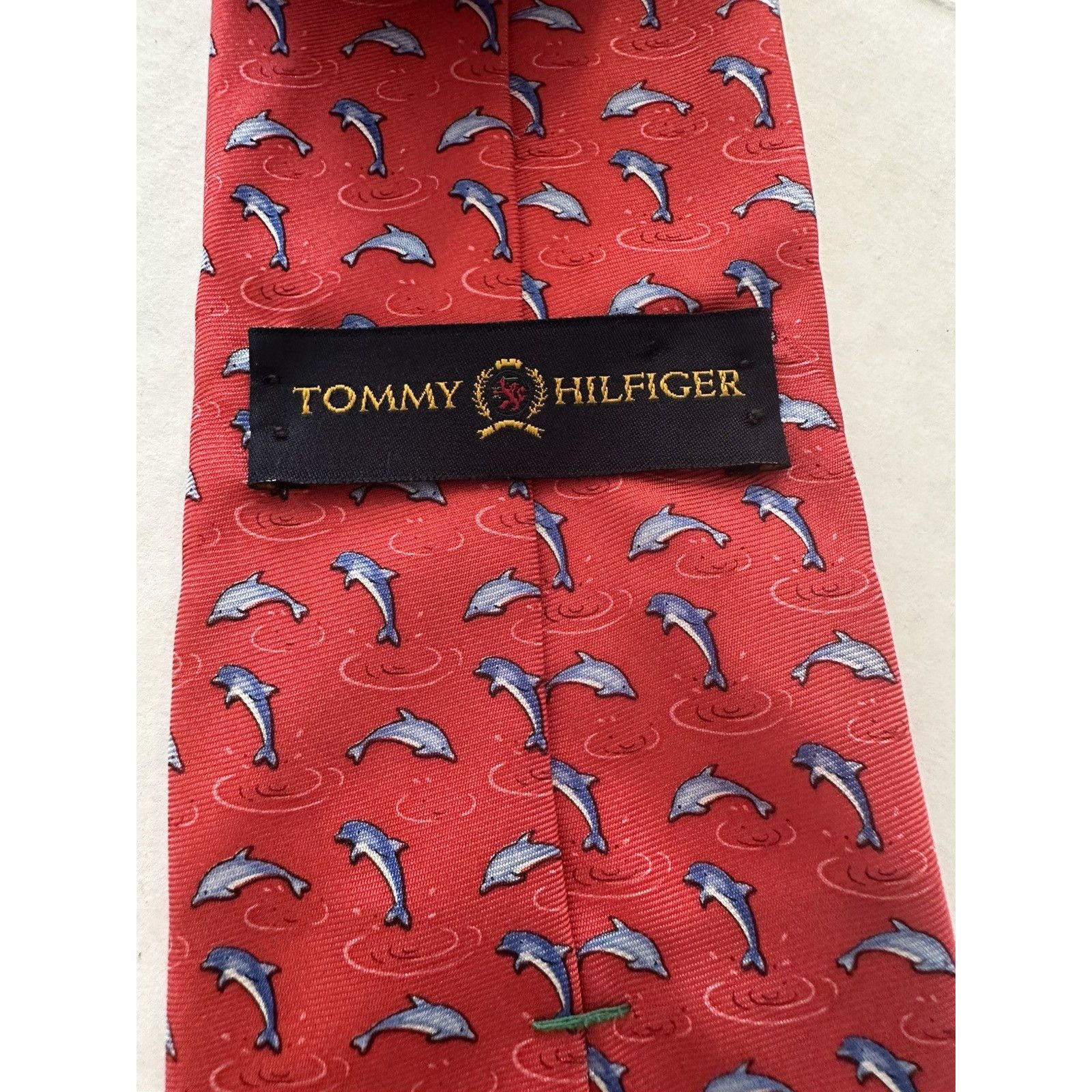 Tommy Hilfiger Tommy Hilfiger Tie Silk Red w/Blue Dolphin Gorpcore Preppy Size ONE SIZE - 2 Thumbnail