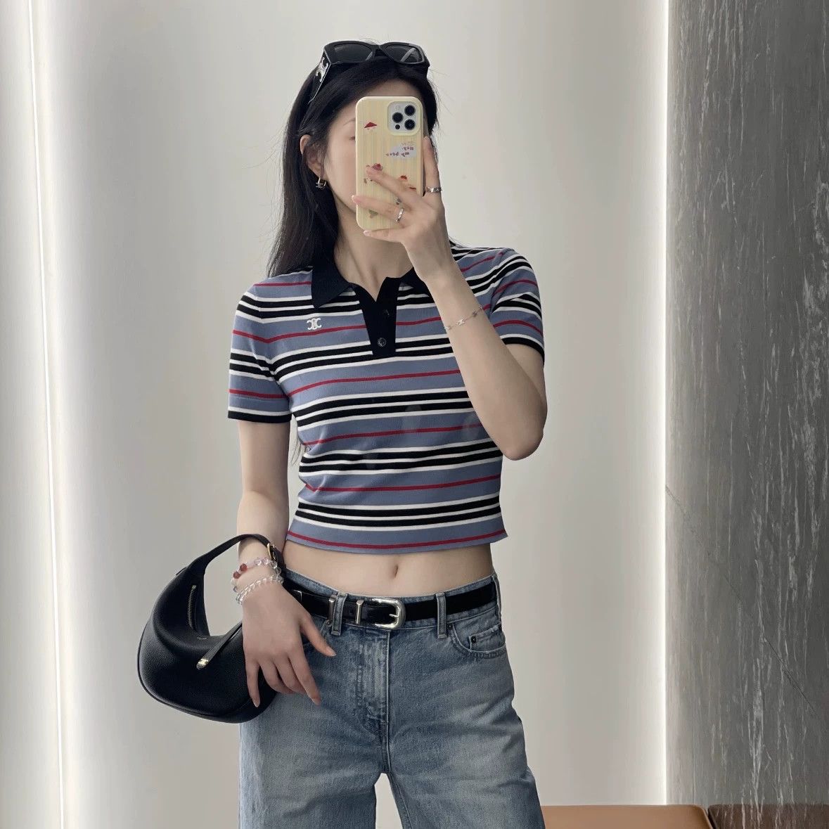 Celine Celine Triomphe Logo Stripe Polo S Cotton feb448 Size S / US 4 / IT 40 - 8 Thumbnail