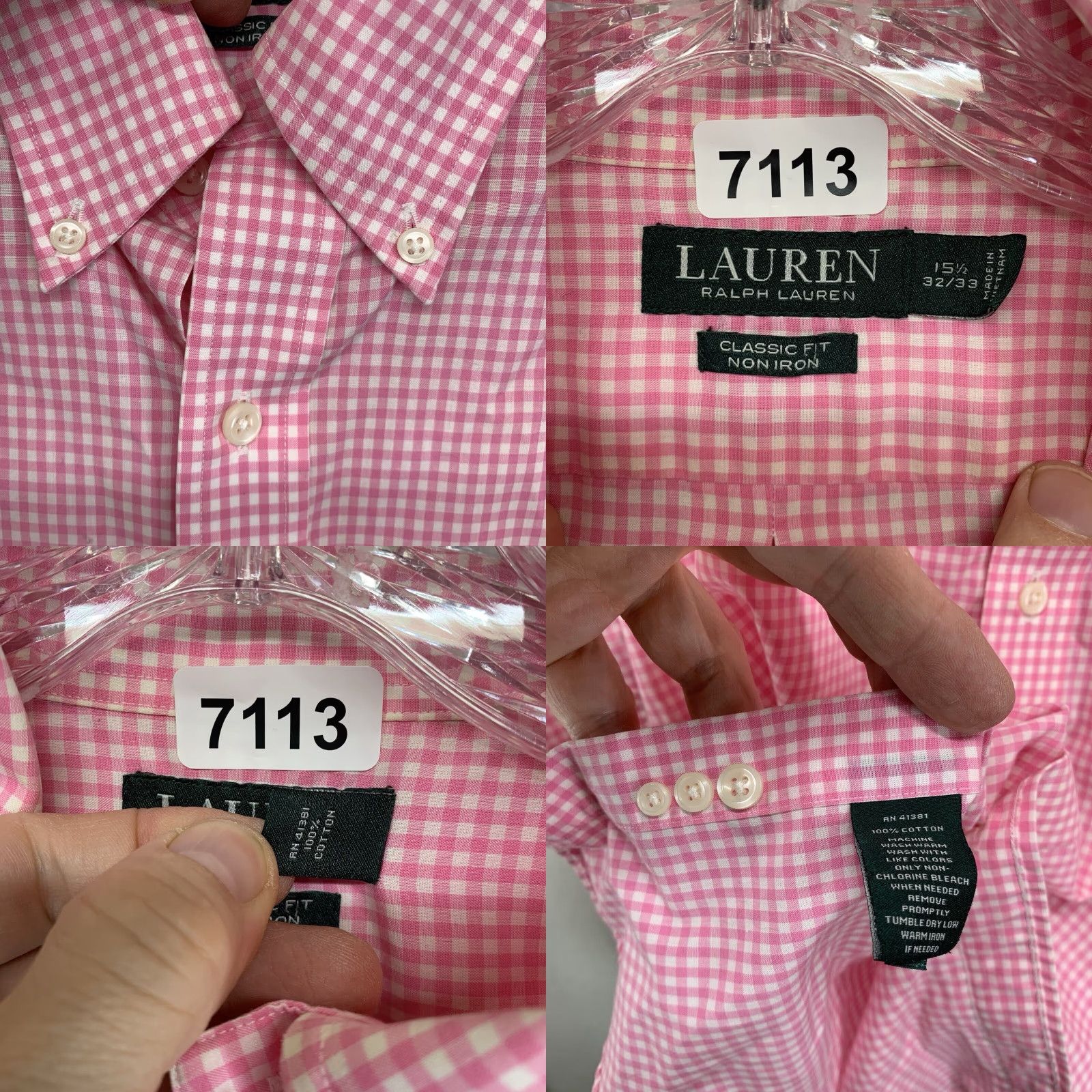 Ralph Lauren Lauren Ralph Lauren Mens Button-Up Shirt Plaid Pink 15½ 32/33 Non-Iron Long Sleeve Classic Fit Size XL / US 12-14 / IT 48-50 - 8 Thumbnail