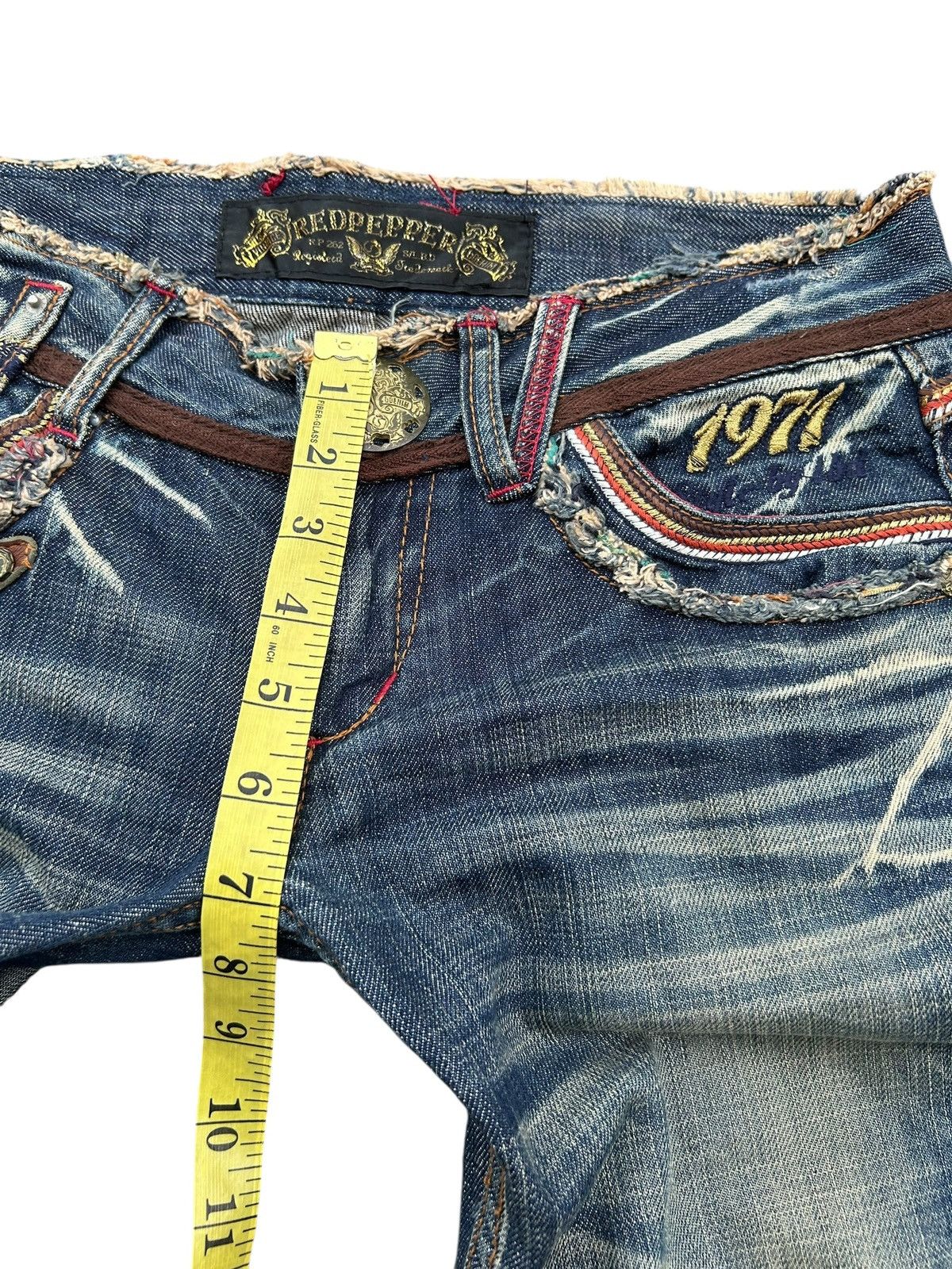 If Six Was Nine × KMRii × Le Grande Bleu (L.G.B.) ☠️ Red Papper Japanese Punk Rusty Faded Denim Jeans Lowrise Size US 30 / EU 46 - 21 Thumbnail