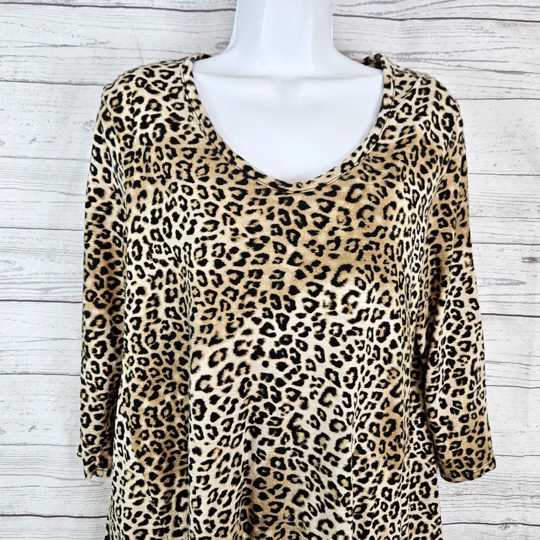 Vintage Chicos Womens Top Sz Large Black Brown Animal Print 3/4 Sleeve Cotton Blend Size L / US 10 / IT 46 - 2 Thumbnail