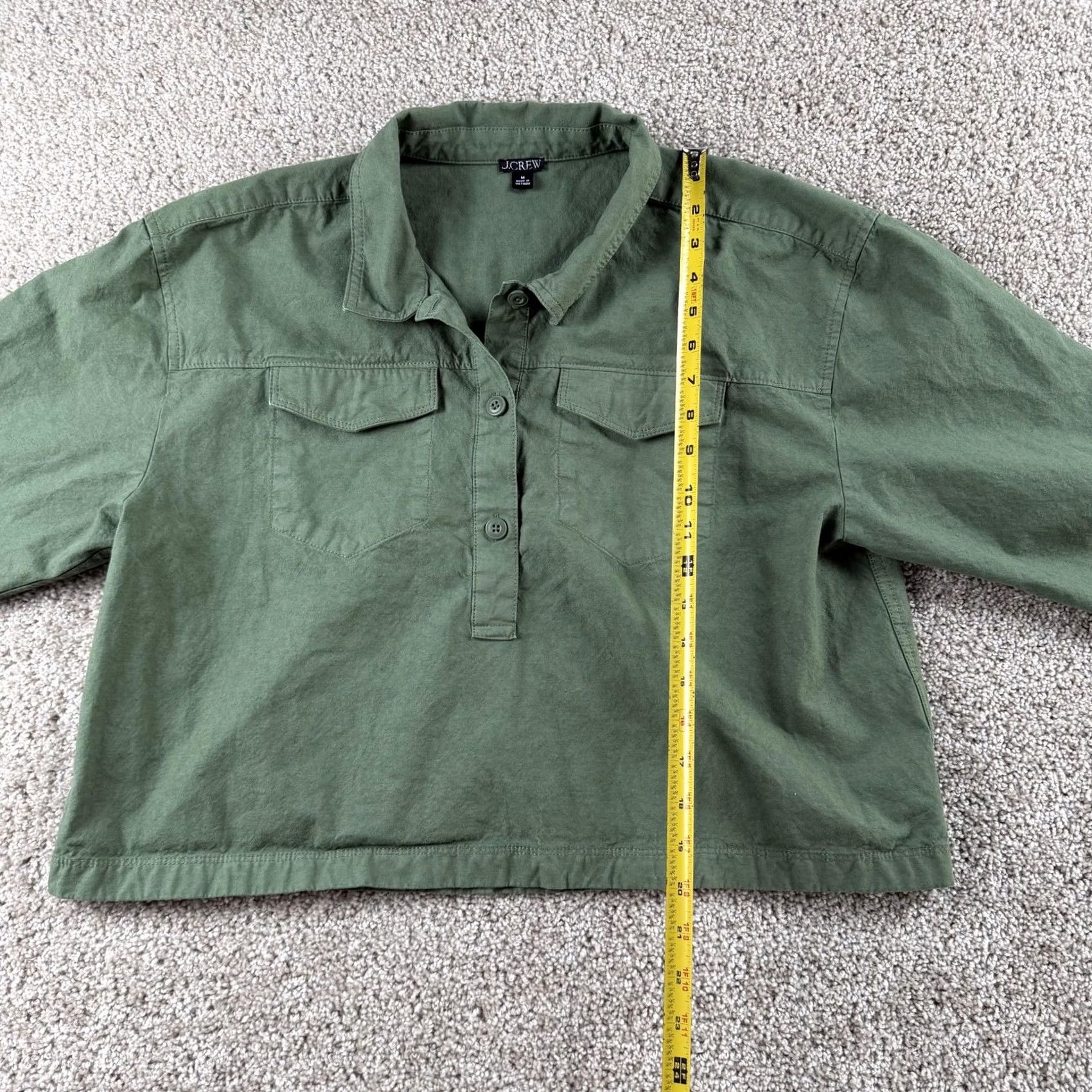 J.Crew J. Crew Blouse Womens Medium Green Collared Crop Long Sleeve Popover Top Casual Size M / US 6-8 / IT 42-44 - 5 Thumbnail