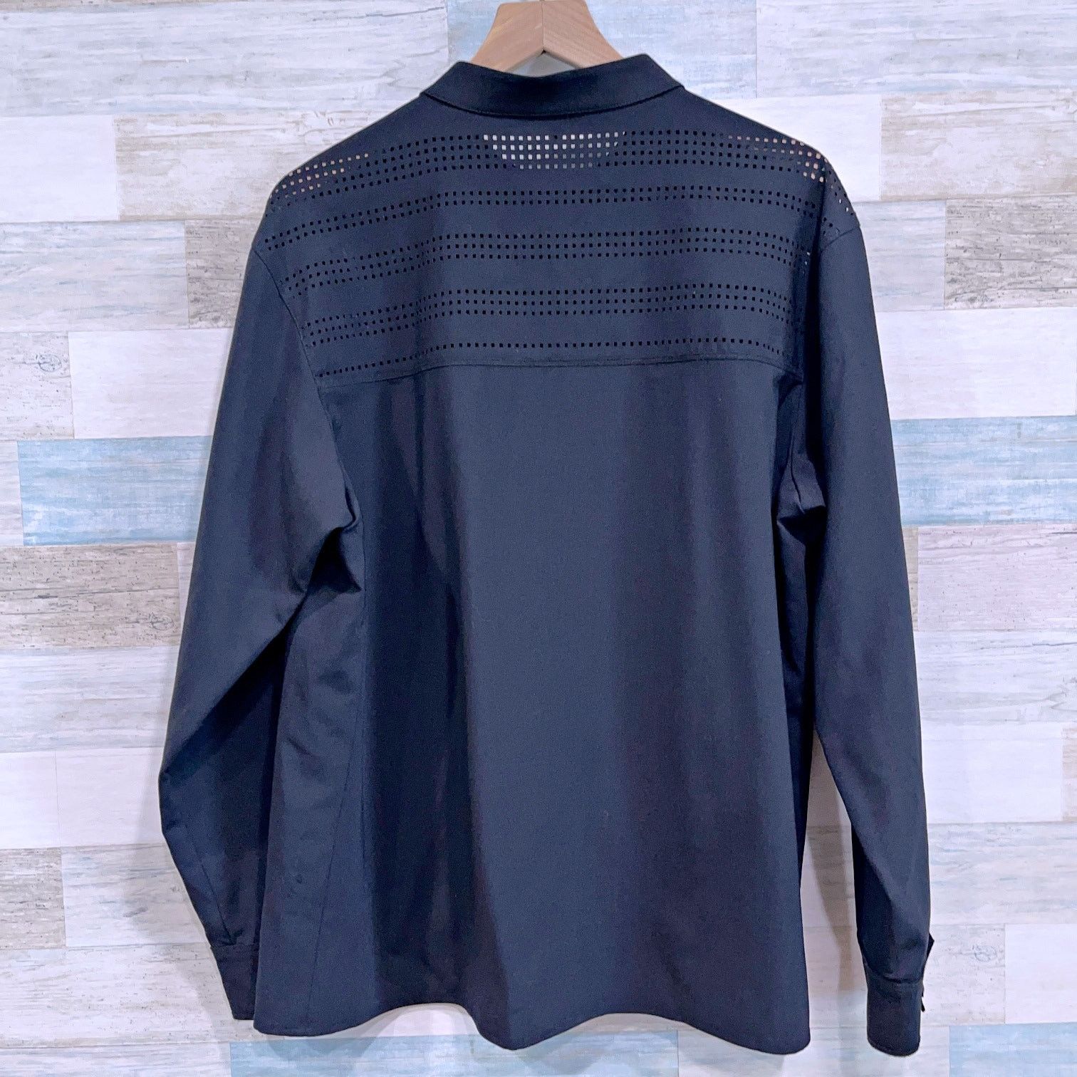 Other Worth NY Wool Laser Cut Out Button Down Shirt Black FLAW Size L / US 10 / IT 46 - 4 Thumbnail