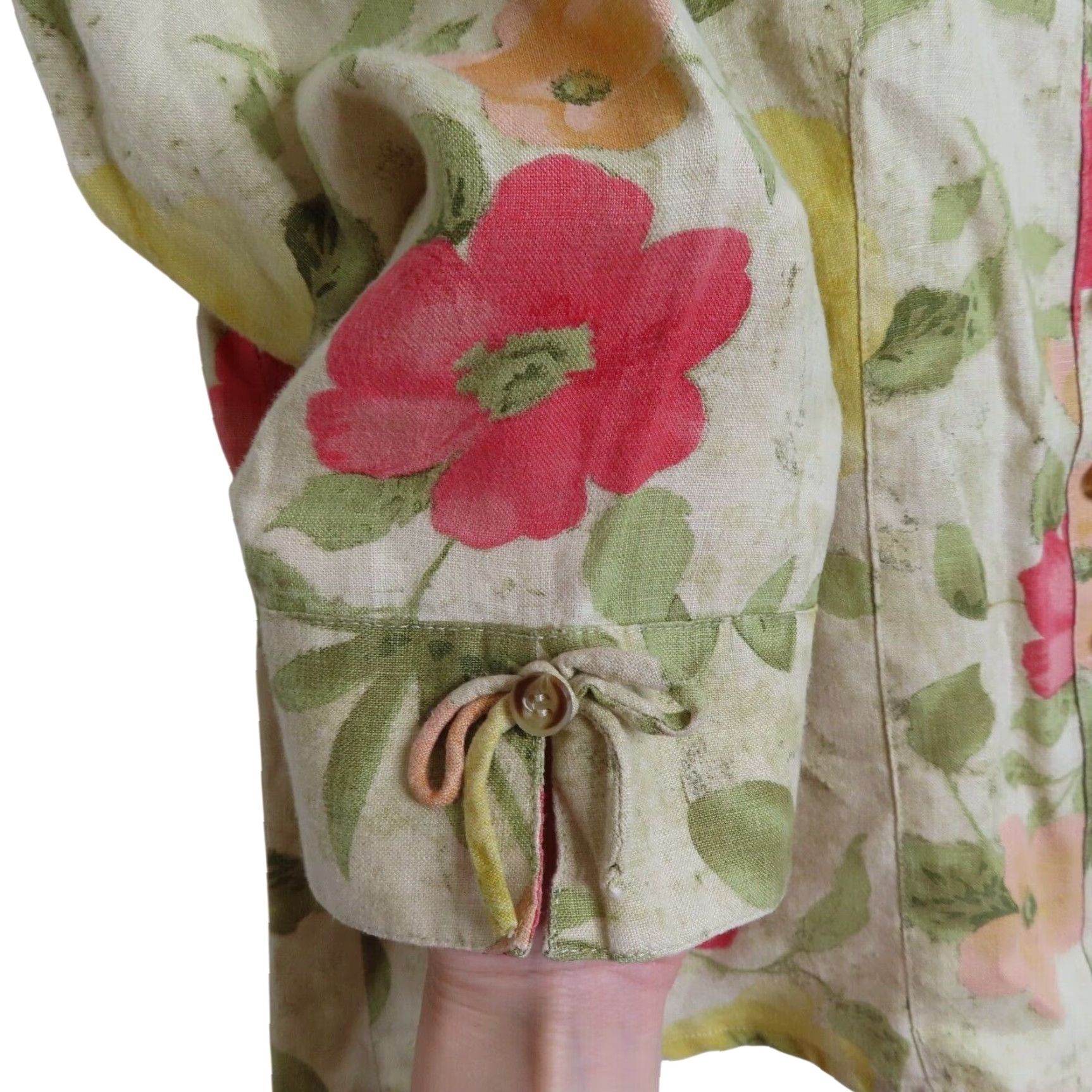 JM Collection JM Collection Women Petites 4P Linen Button Front Collared Floral Blouse Shirt 3/4 Sleeve Multicolor Size S / US 4 / IT 40 - 4 Thumbnail
