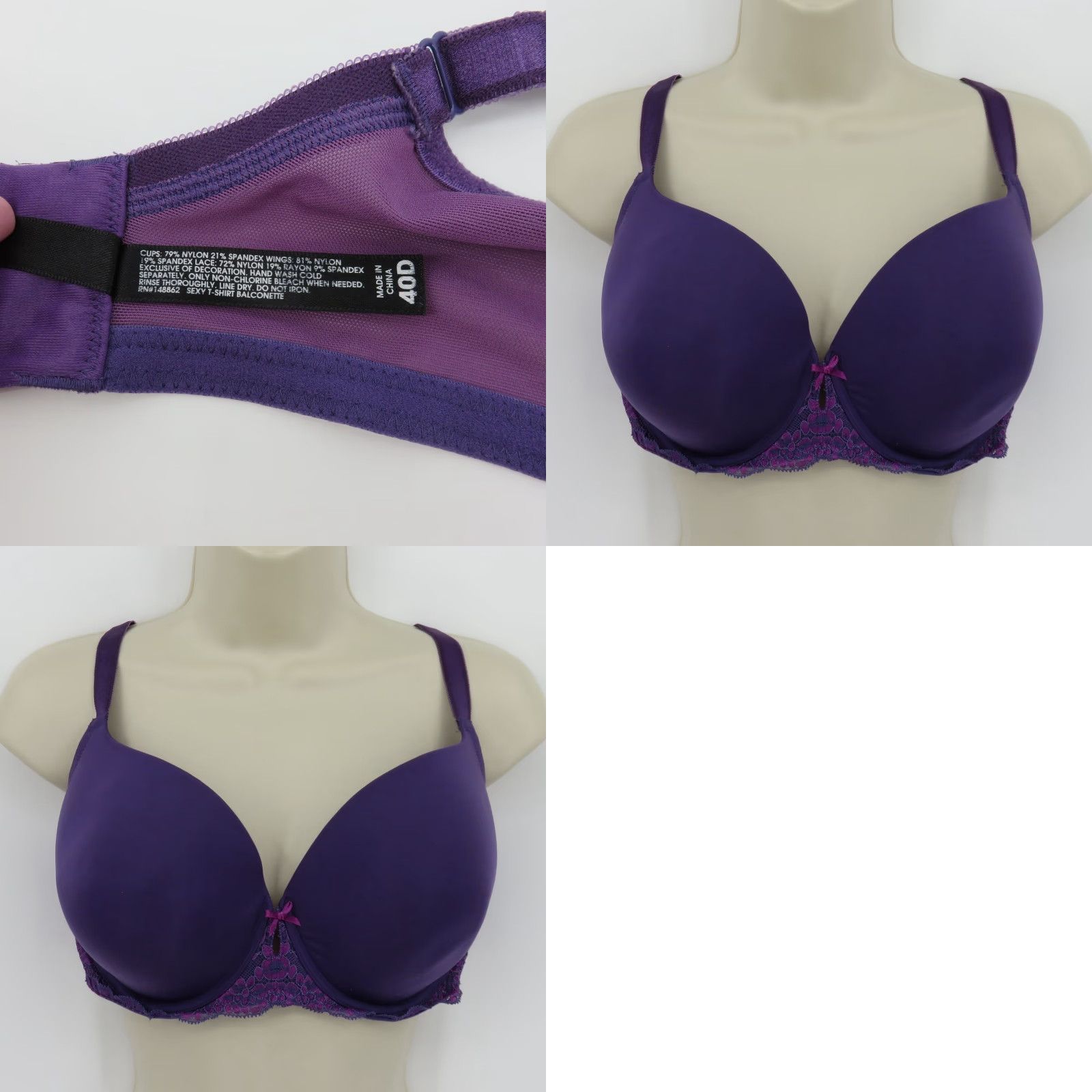 Torrid Torrid Purple Solid Underwire Padded Lace Bow Accent 40D Plus Size Womens Bra Size ONE SIZE - 9 Thumbnail