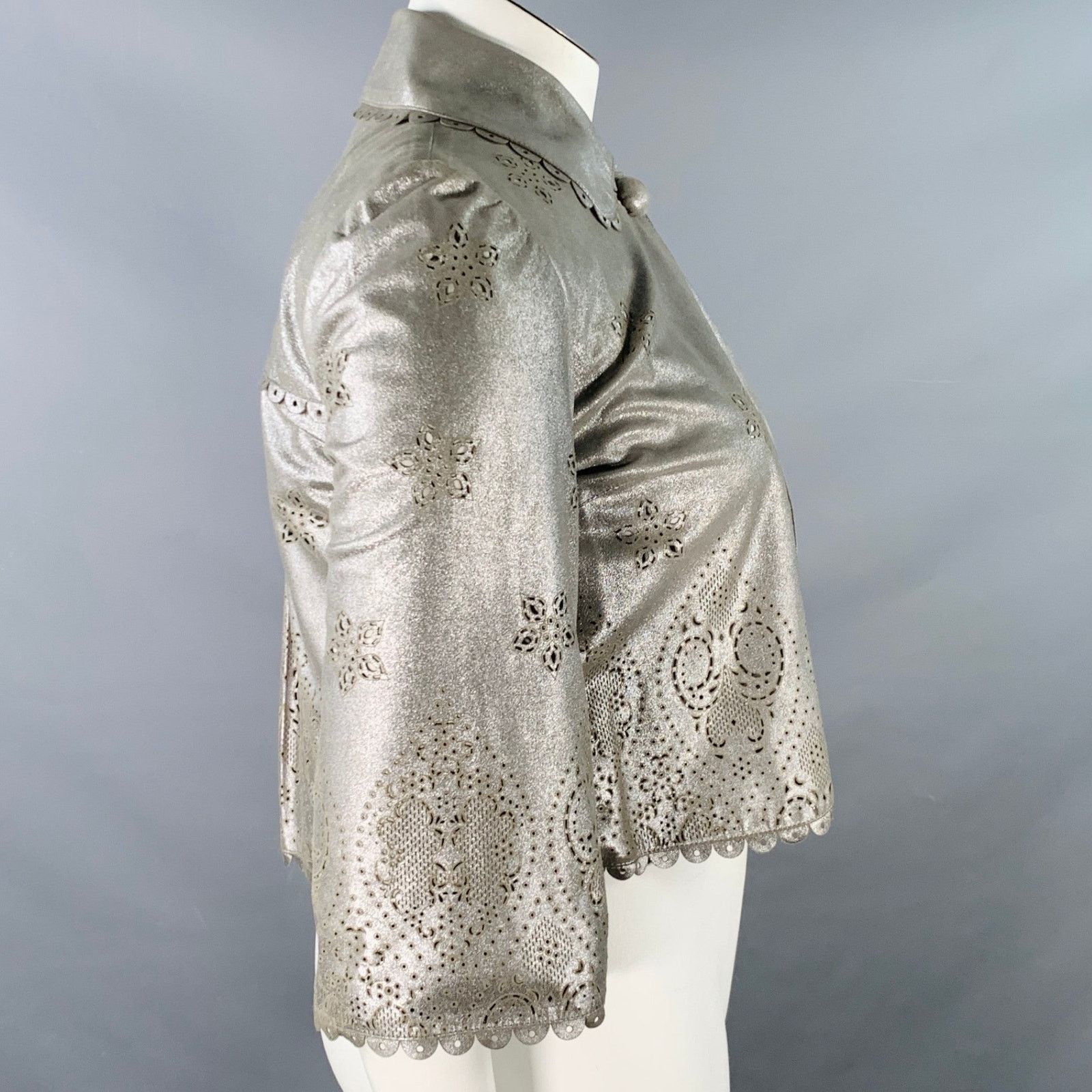 Emilio Pucci Leather Peter Pan Collar Single Button Jacket Blazer Size L / US 10 / IT 46 - 4 Thumbnail