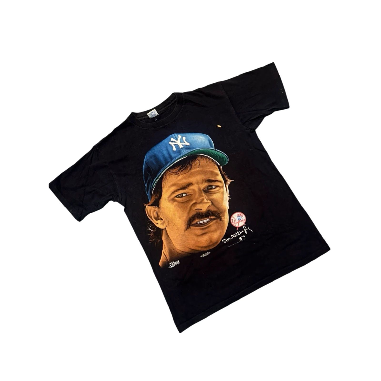 Vintage VINTAGE 1992 Salem Sportswear New York Yankees Don Mattingly Big Face Shirt L Men Black 90s Sports Mens Size US L / EU 52-54 / 3 - 3 Thumbnail