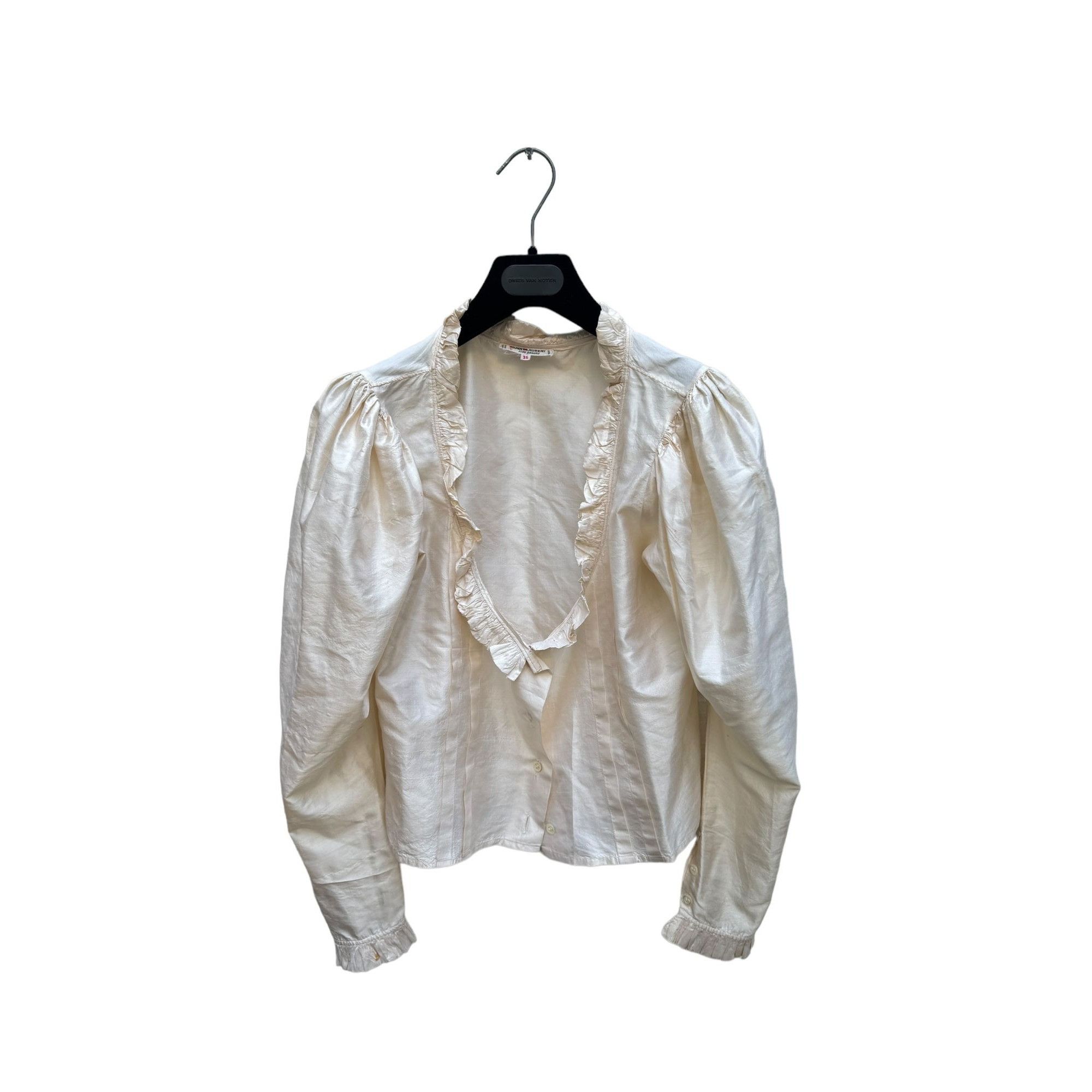 image of YVES Saint Laurent Vintage 1970S Cream Silk Shirt, Women's (Size Small)