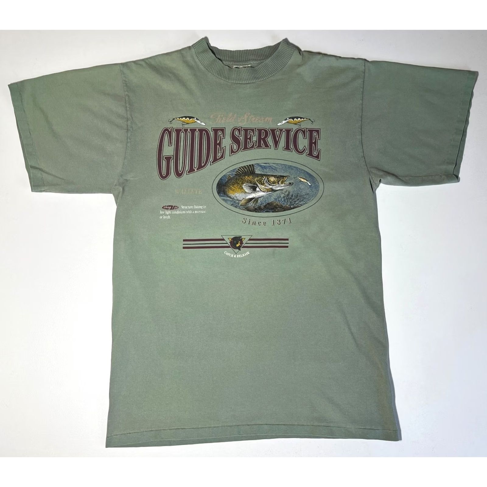 Vintage VINTAGE Field & Stream T-Shirt Mens 90s Green Cotton Size L Made in USA Fish Theme Size US L / EU 52-54 / 3 - 3 Thumbnail