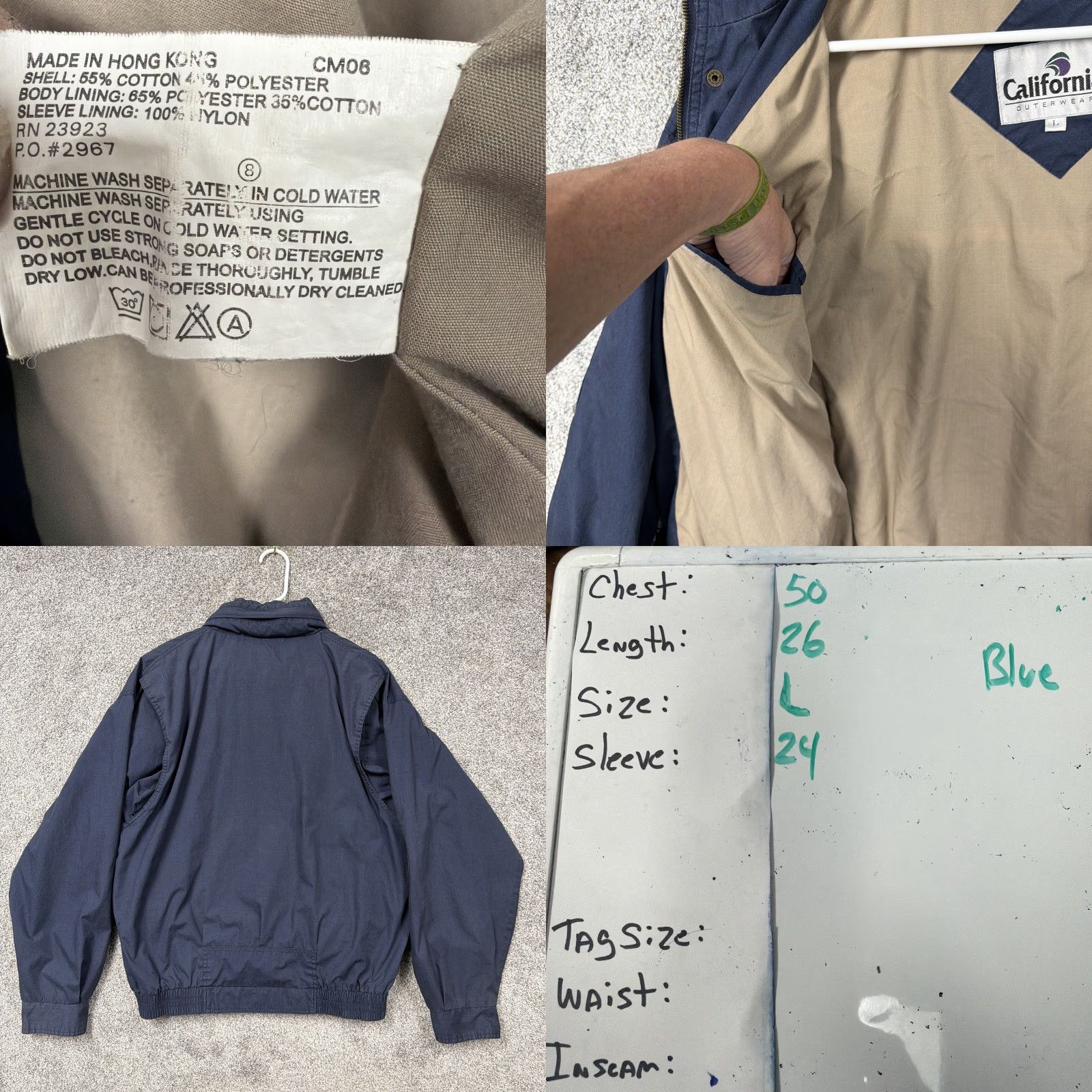 Vintage Vintage California Outerwear Jacket L Blue Bomber Canvas Pockets 00s Y2K Mens Regular Short | Stand-Up Collar | Zip Front | All Seasons Size US L / EU 52-54 / 3 - 9 Thumbnail