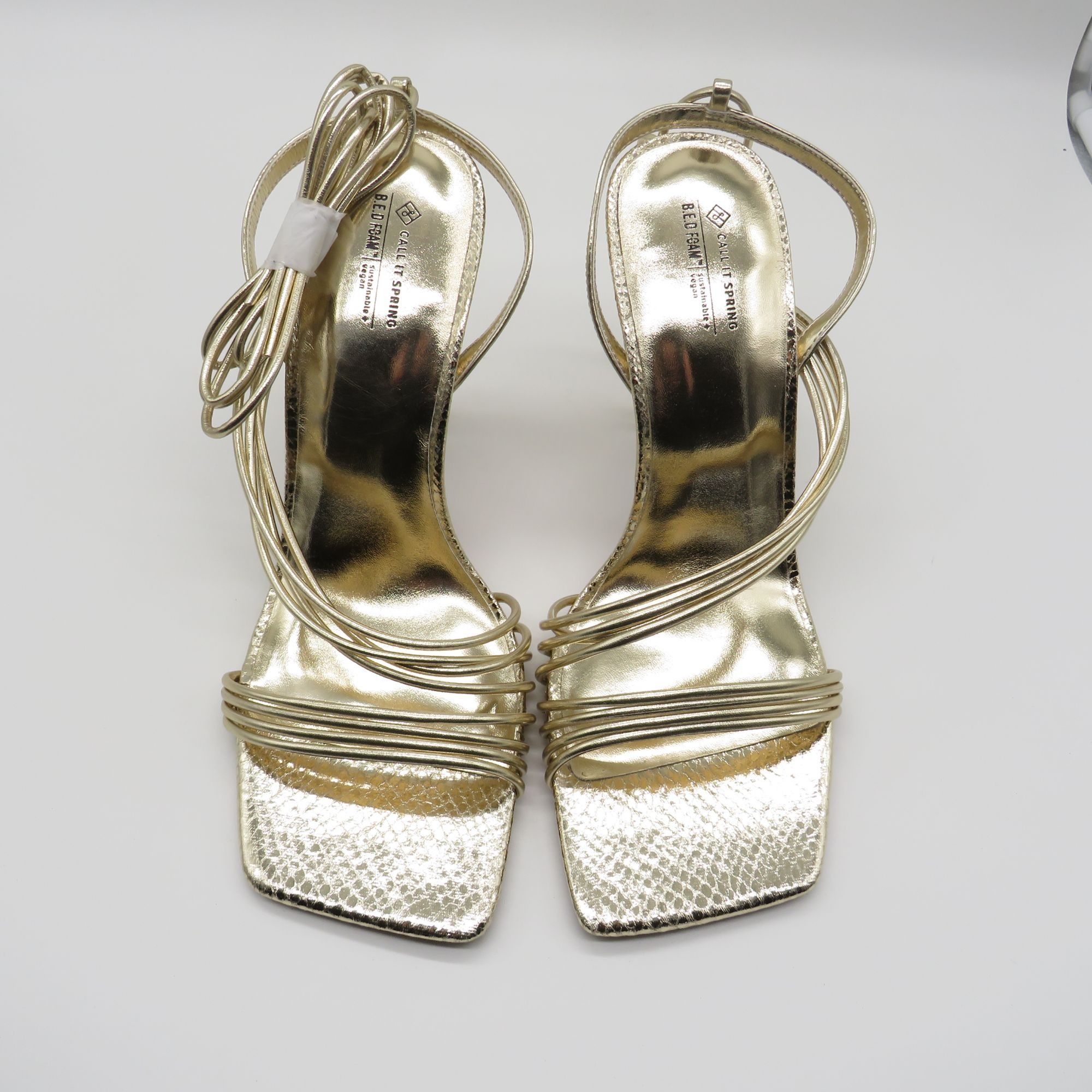 Call It Spring Call It Spring Women's Strappy Gold Heeled Sandals Square To Size US 8.5 / IT 38.5 - 1 Thumbnail