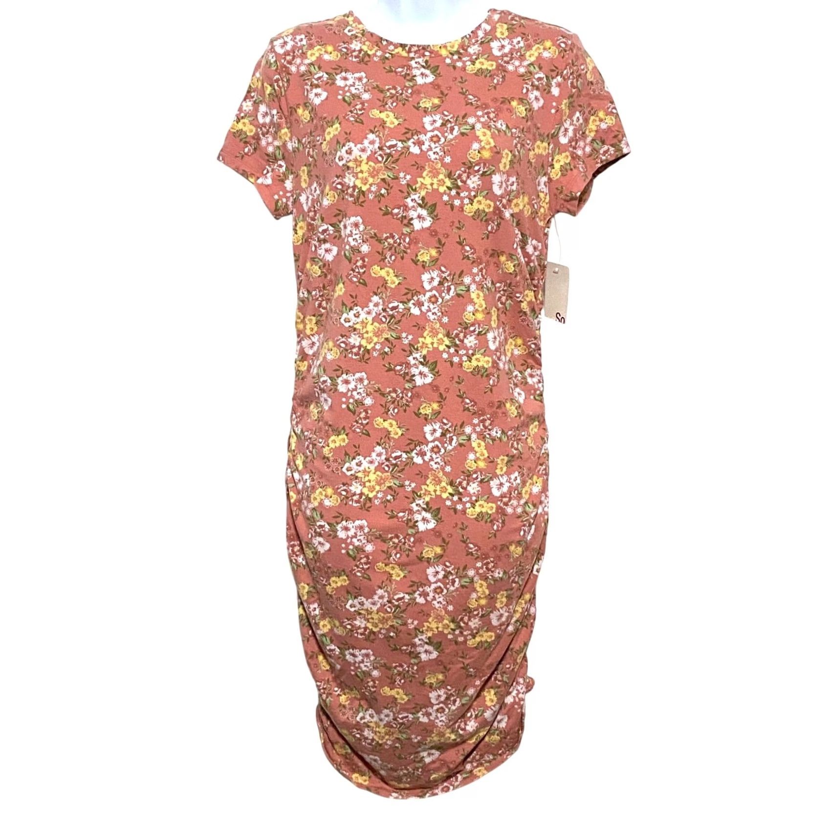 Pinko VINTAGE So Floral Pink Ruched Bodycon Tee Dress L Prairie Cottage Bloomcore Stretch NWT Size L / US 10 / IT 46 - 2 Thumbnail