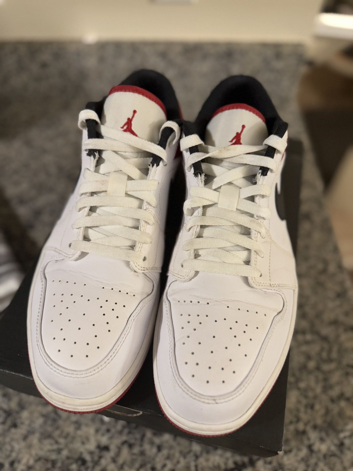 Jordan Brand × Nike Jordan 1 Low White Red Pre Owned W Box Size 11.5 Size US 11.5 / EU 44-45 - 6 Thumbnail