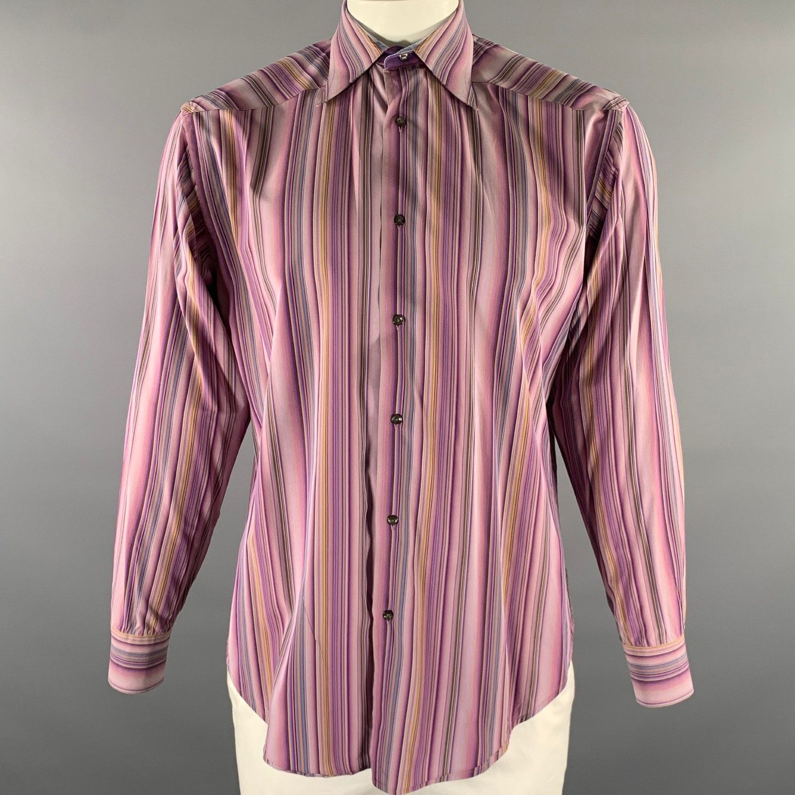 Robert Graham ROBERT GRAHAM Purple Multi-Color Stripe Cotton Blend LS Size US L / EU 52-54 / 3 - 1 Thumbnail
